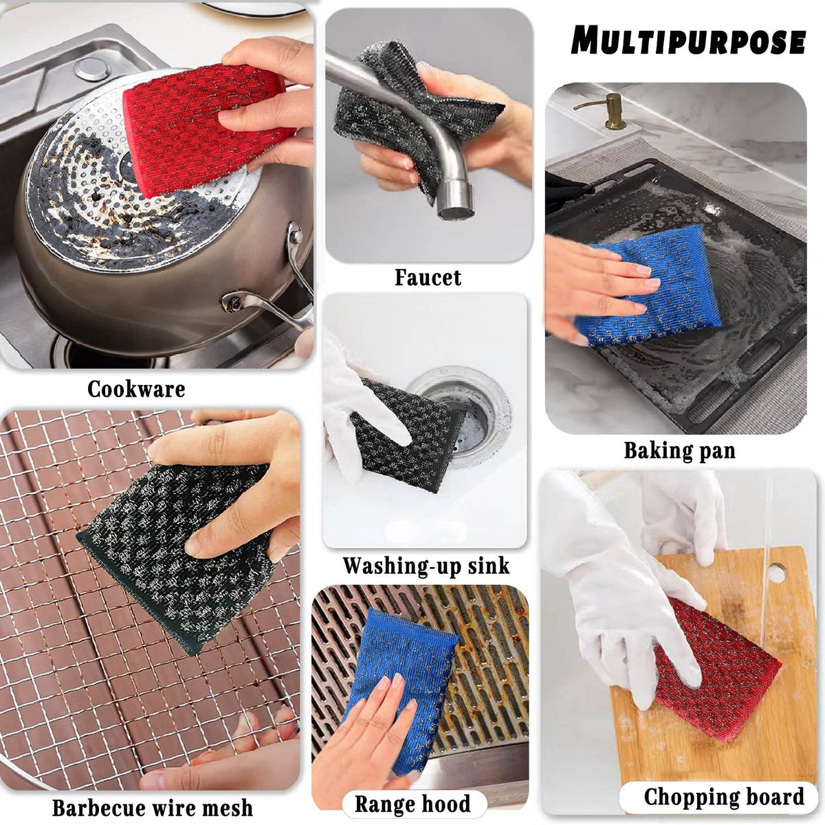 Steel Wool Scrubbers Dish Sponges Kitchen Scrubbing Pads Pot Scrubber for Kitchen Non Scratch (6 Count)