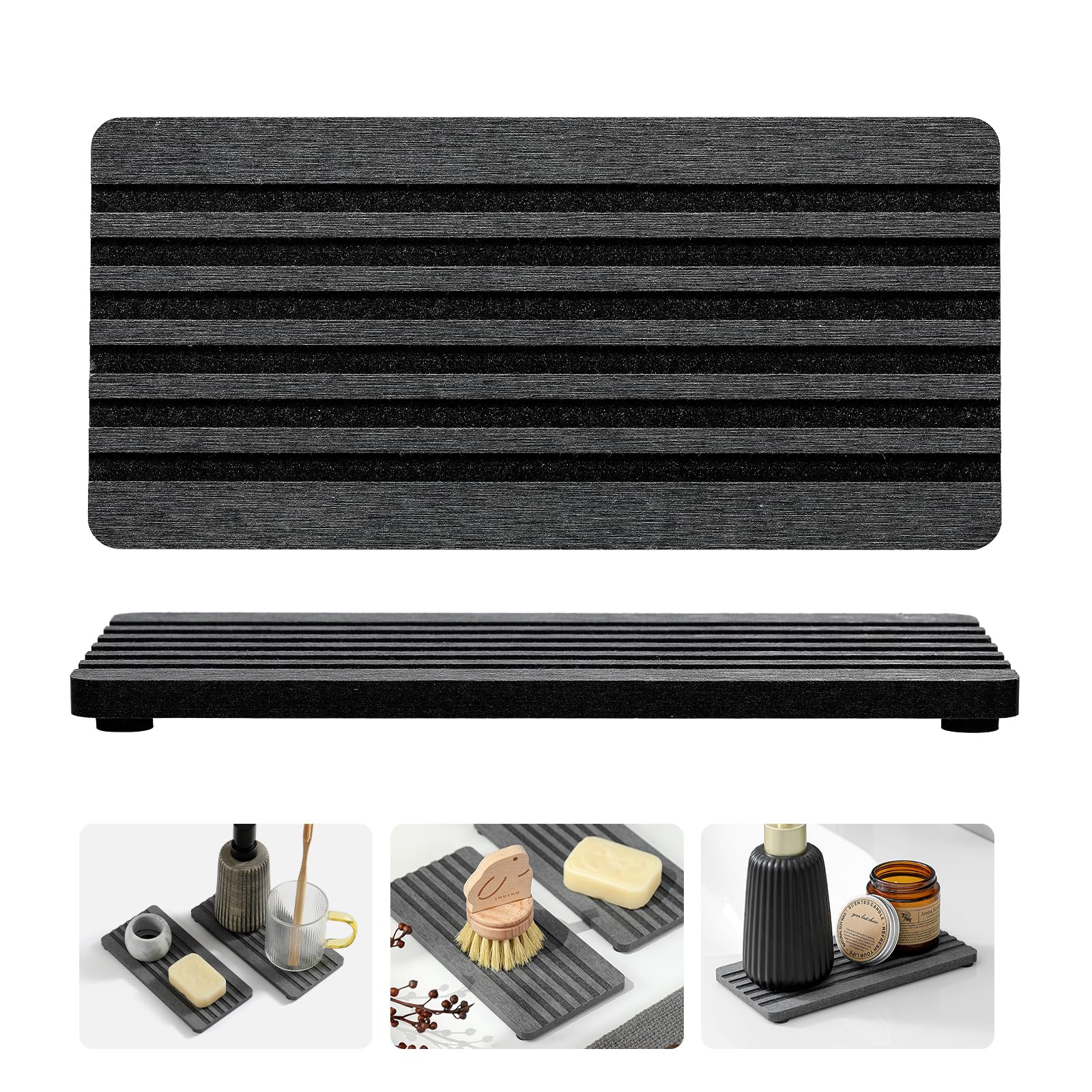 2PCS Diatomite Quick Stone Drying Tray Mat For Bathroom & Kitchen Counter (2 Count)