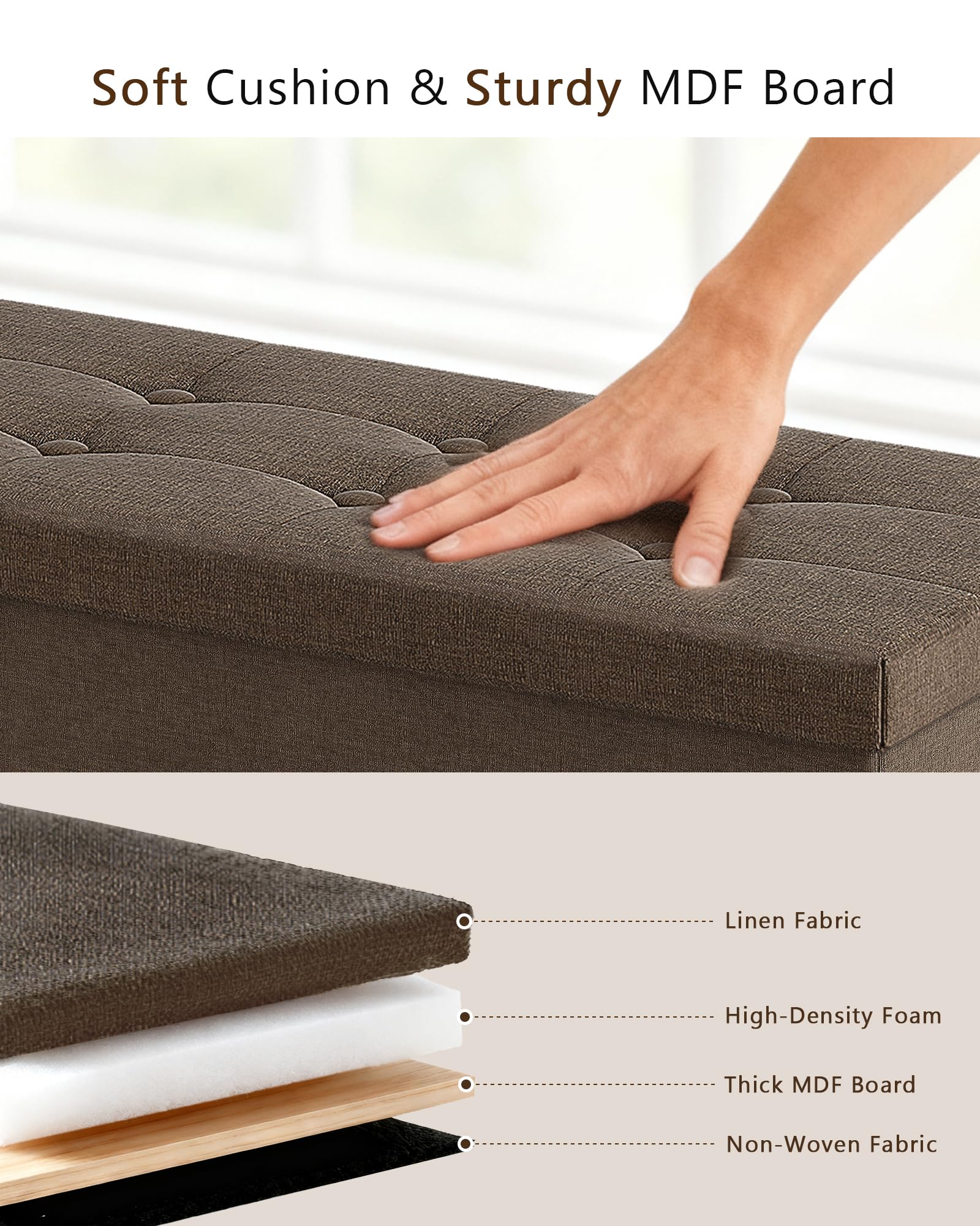 43 Inches Folding Storage Ottoman Bench