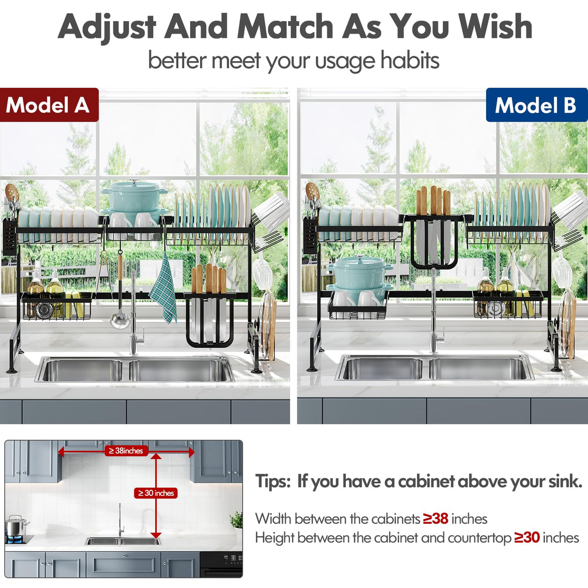 2 Tier Extra Large Stainless Steel Over The Sink Dish Drying Rack