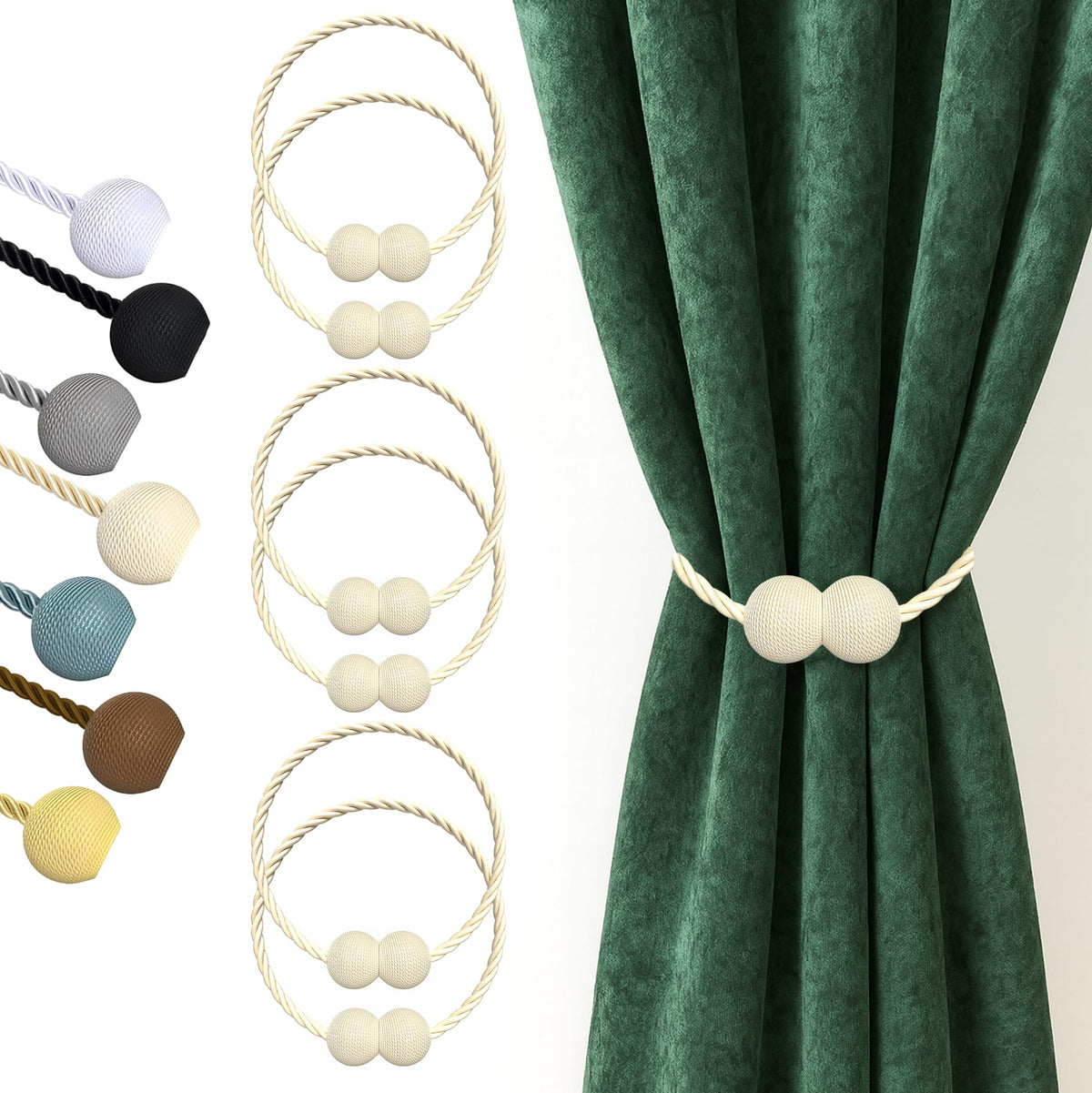 Magnetic Curtain Tiebacks Beige 6pcs (6 Count)