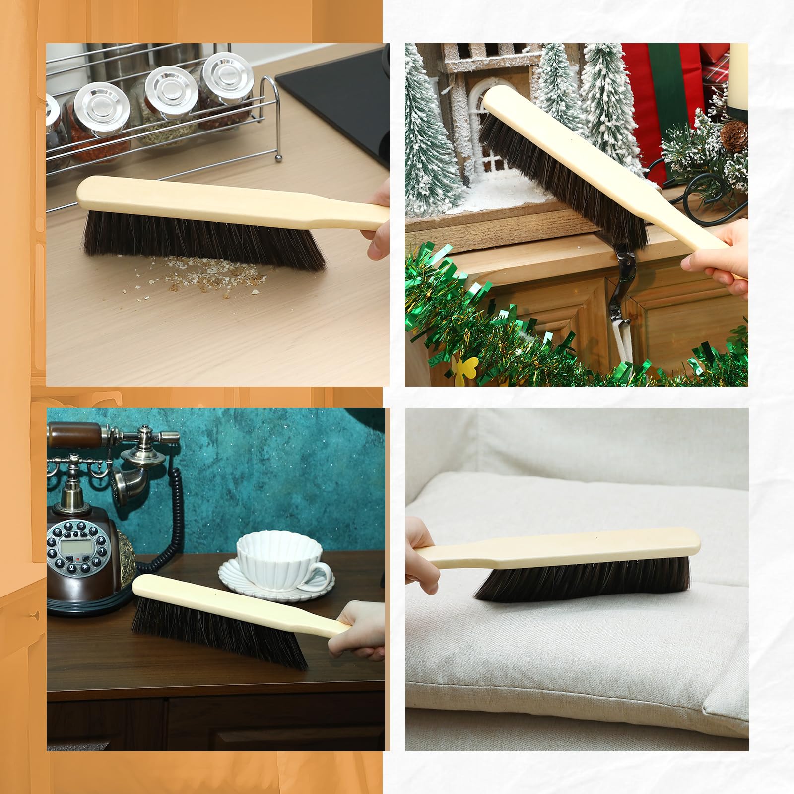 16 Pieces Wooden Dust Brush Bulk Hand Broom Bench Soft Bristle Cleaning Outdoor Furniture Brushes with Long Wood Handle for Cleaning Car Bed Sofa Fireplace Couch Clothes (16 Count)
