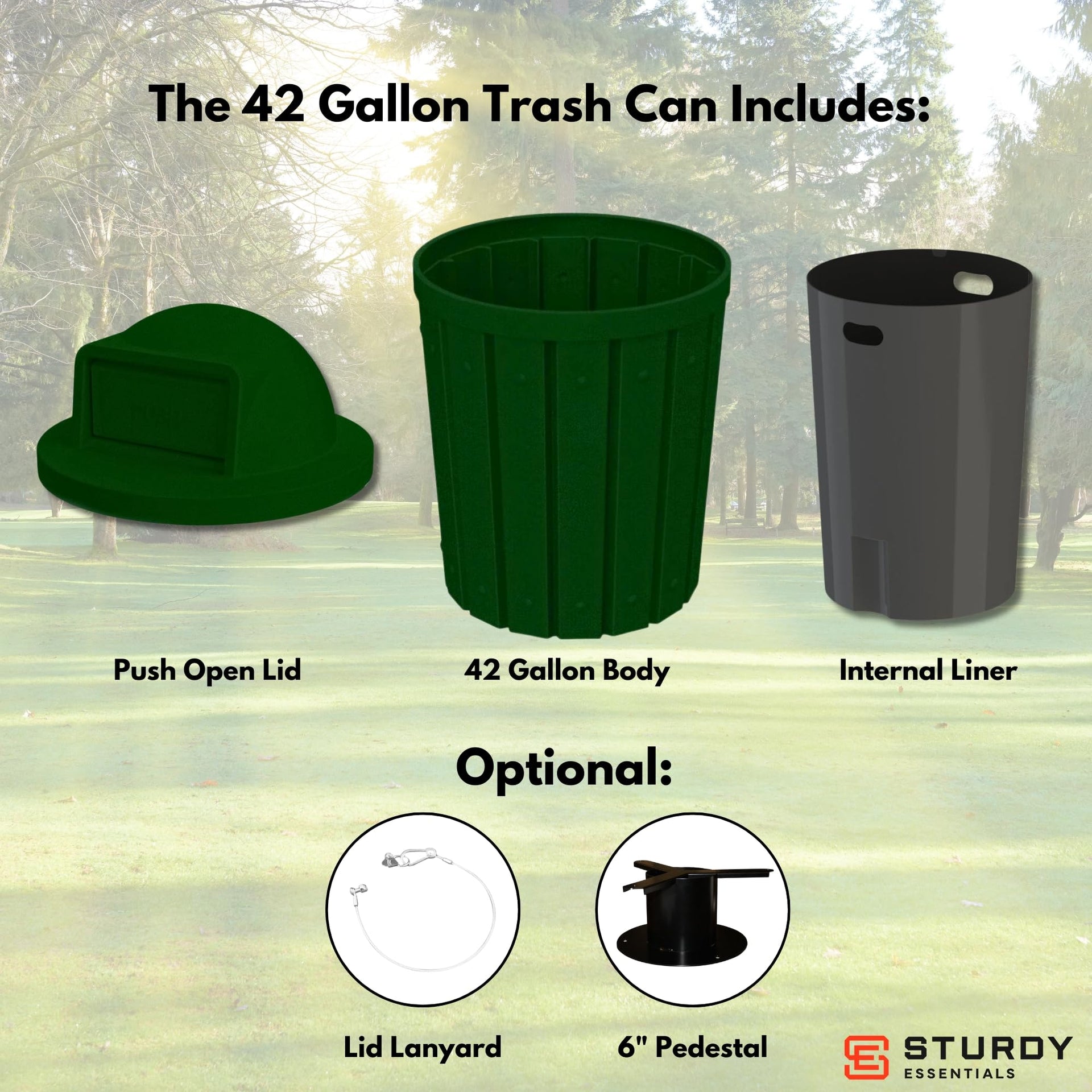 Campus Collection 42 Gallon Commercial Trash Can with Lid
