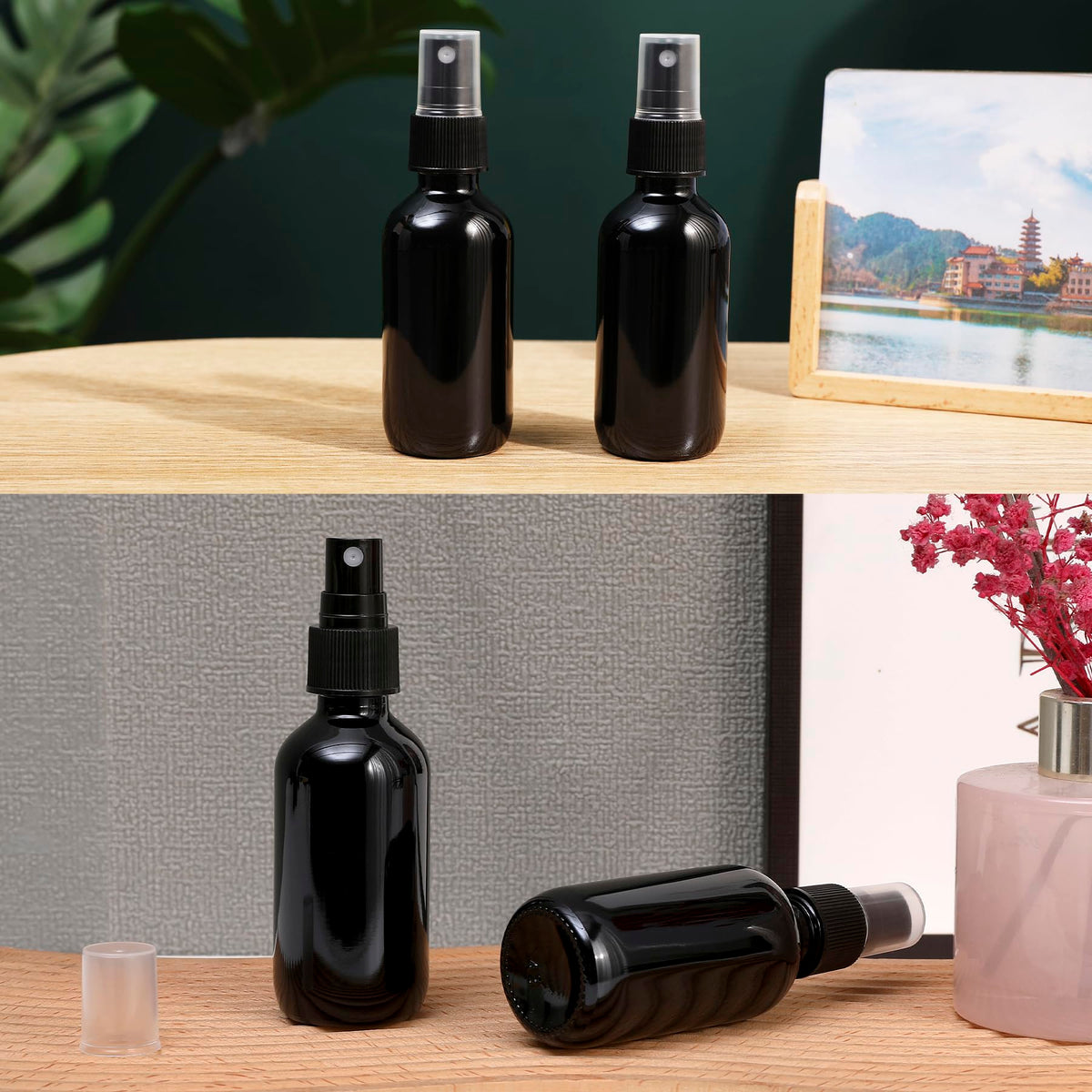 Black Glass Small Spray Bottle 2 oz 48 Packs (48 Count)