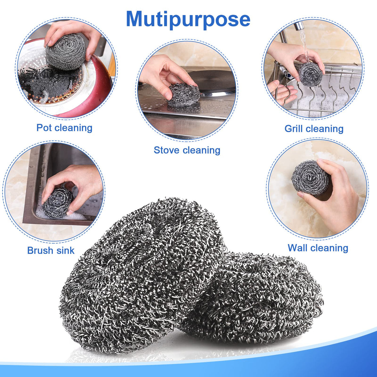 Steel Wool Scrubber for Burnt & Tough Crusts (12 Count)