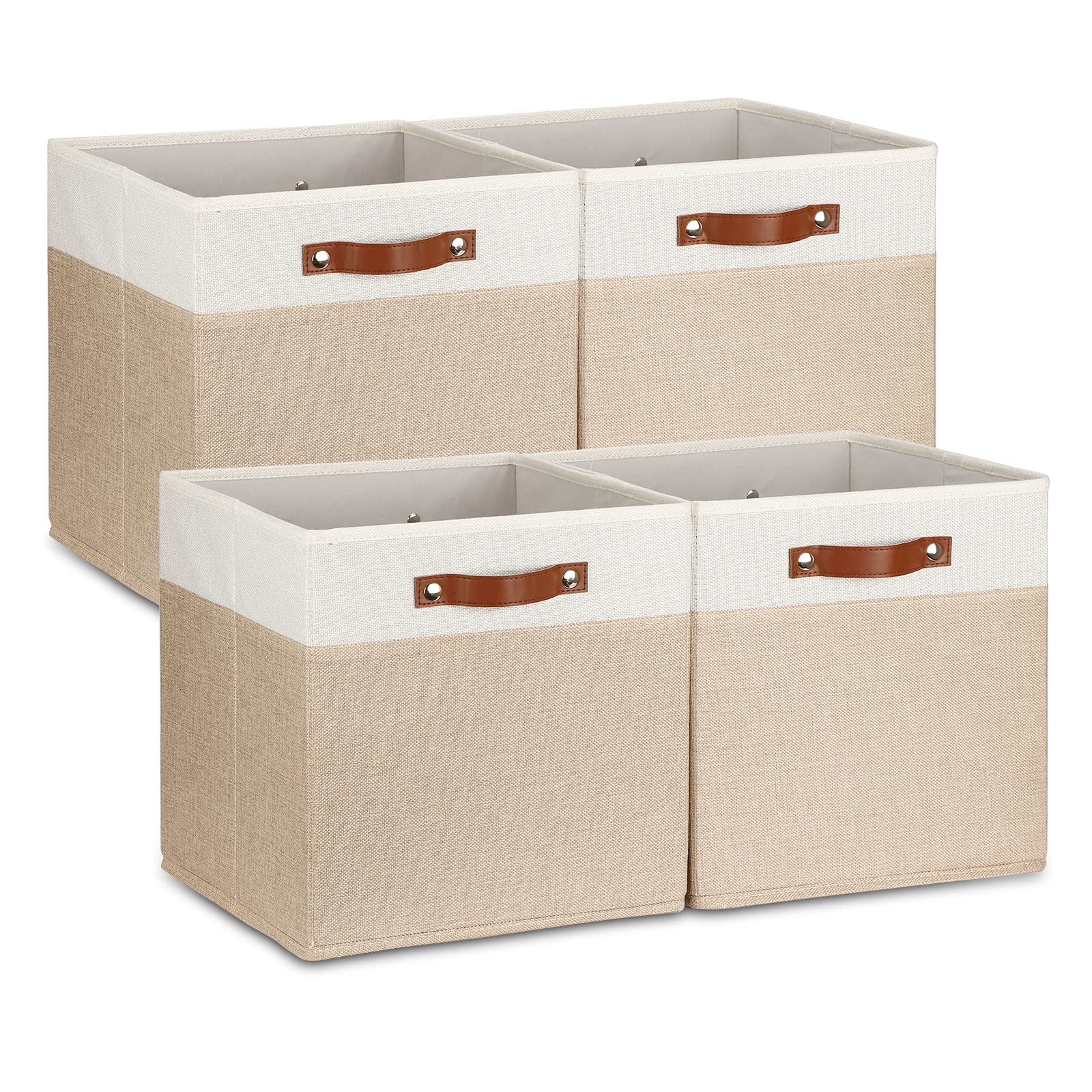 Cube Storage Bins 13 Inch Fabric Storage Cubes Storage Baskets for Shelves Closet Baskets for Cube Storage with Leather Handles