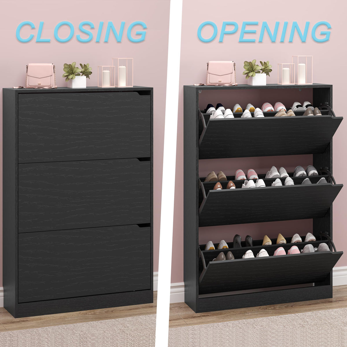 Shoe Storage Cabinet with 3 Flip Drawers