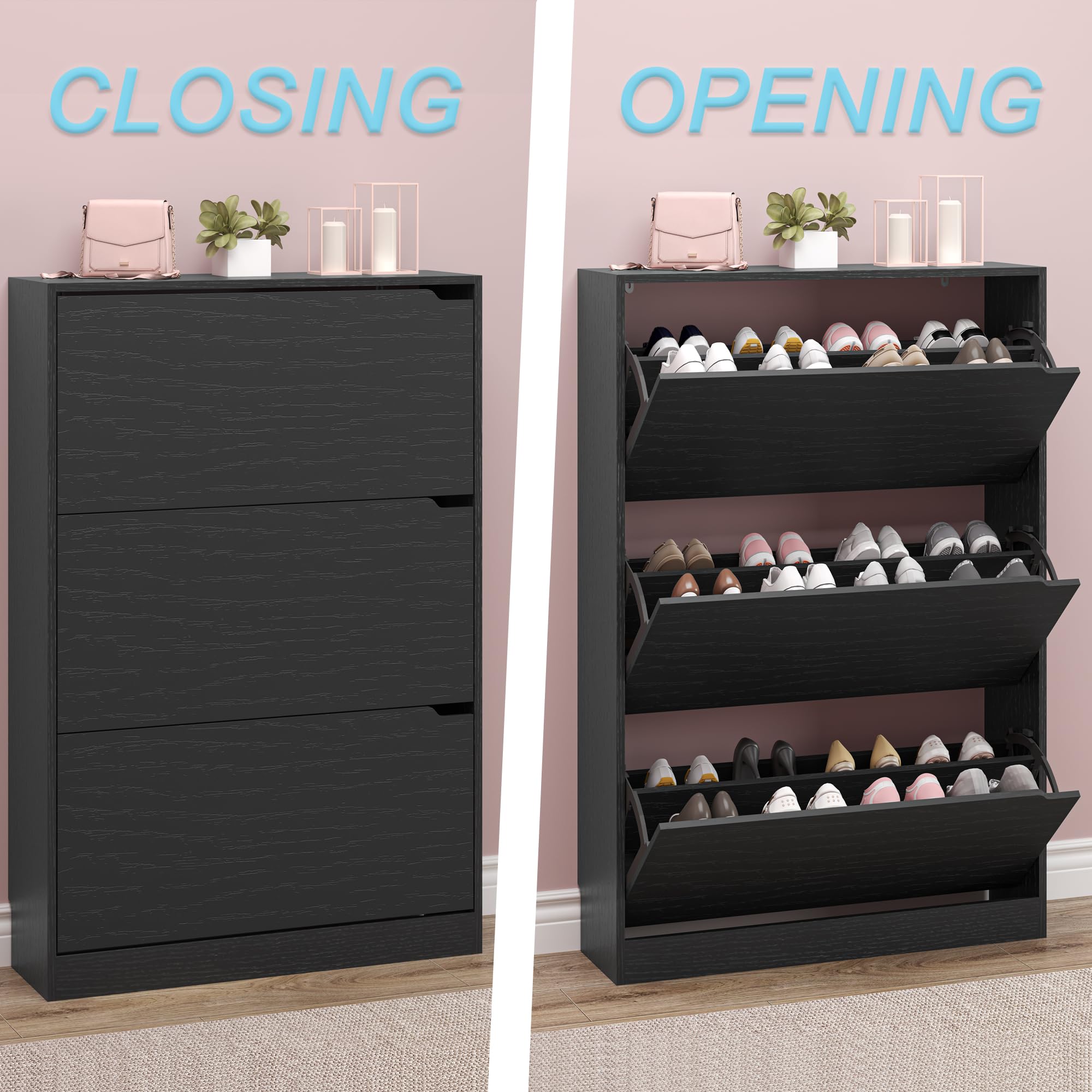 Shoe Storage Cabinet with 3 Flip Drawers
