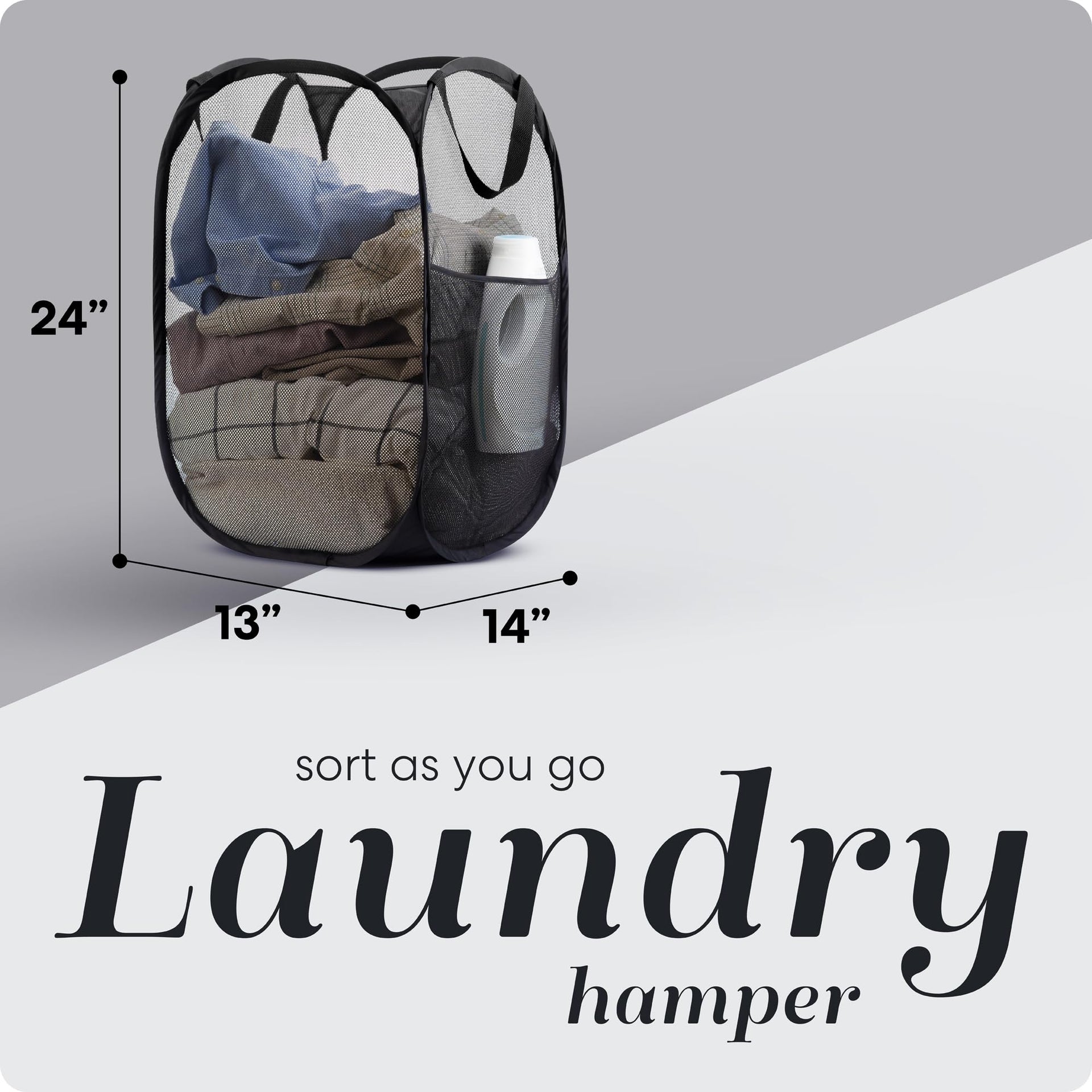 Collapsible Mesh Pop Up Hamper with Wide Opening and Side Pocket (2 count)
