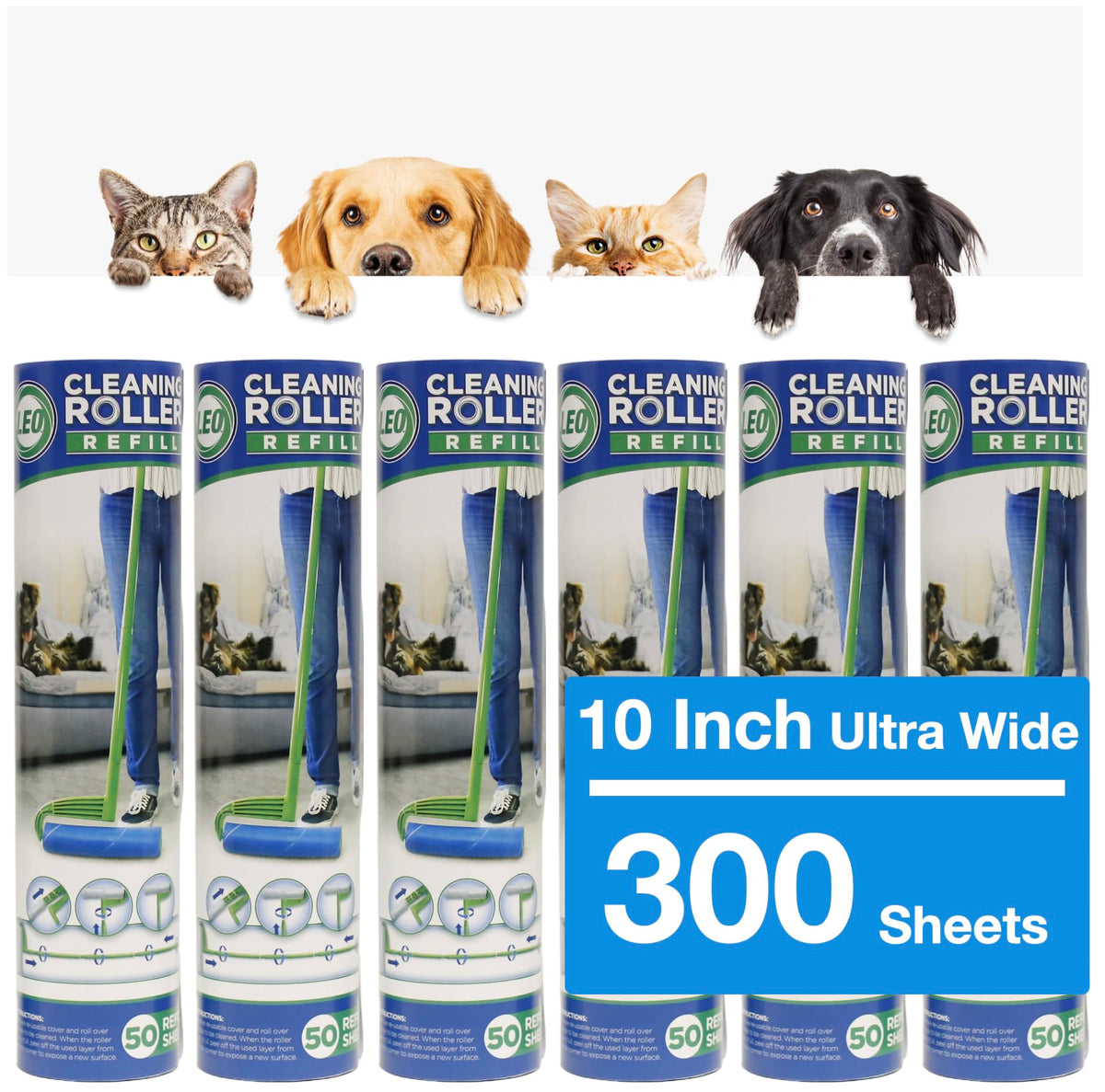 10 Inch Wide Lint Roller Refills (300 Count)