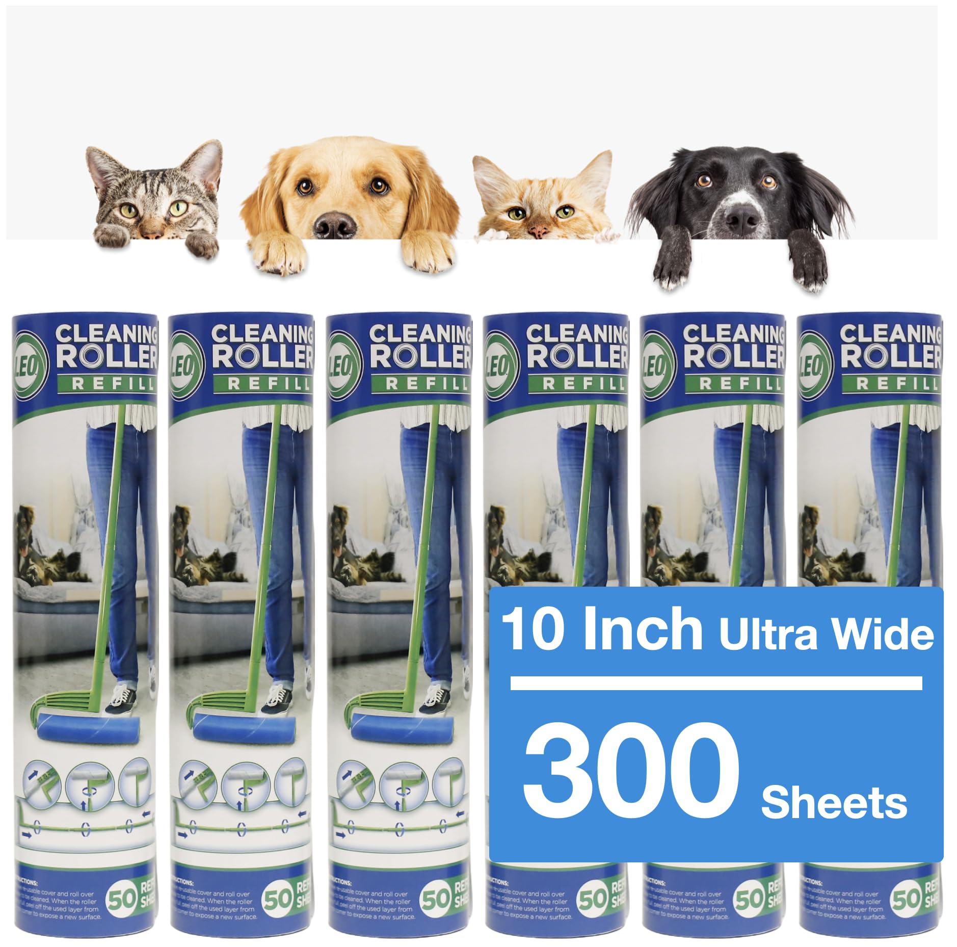 10 Inch Wide Lint Roller Refills (300 Count)