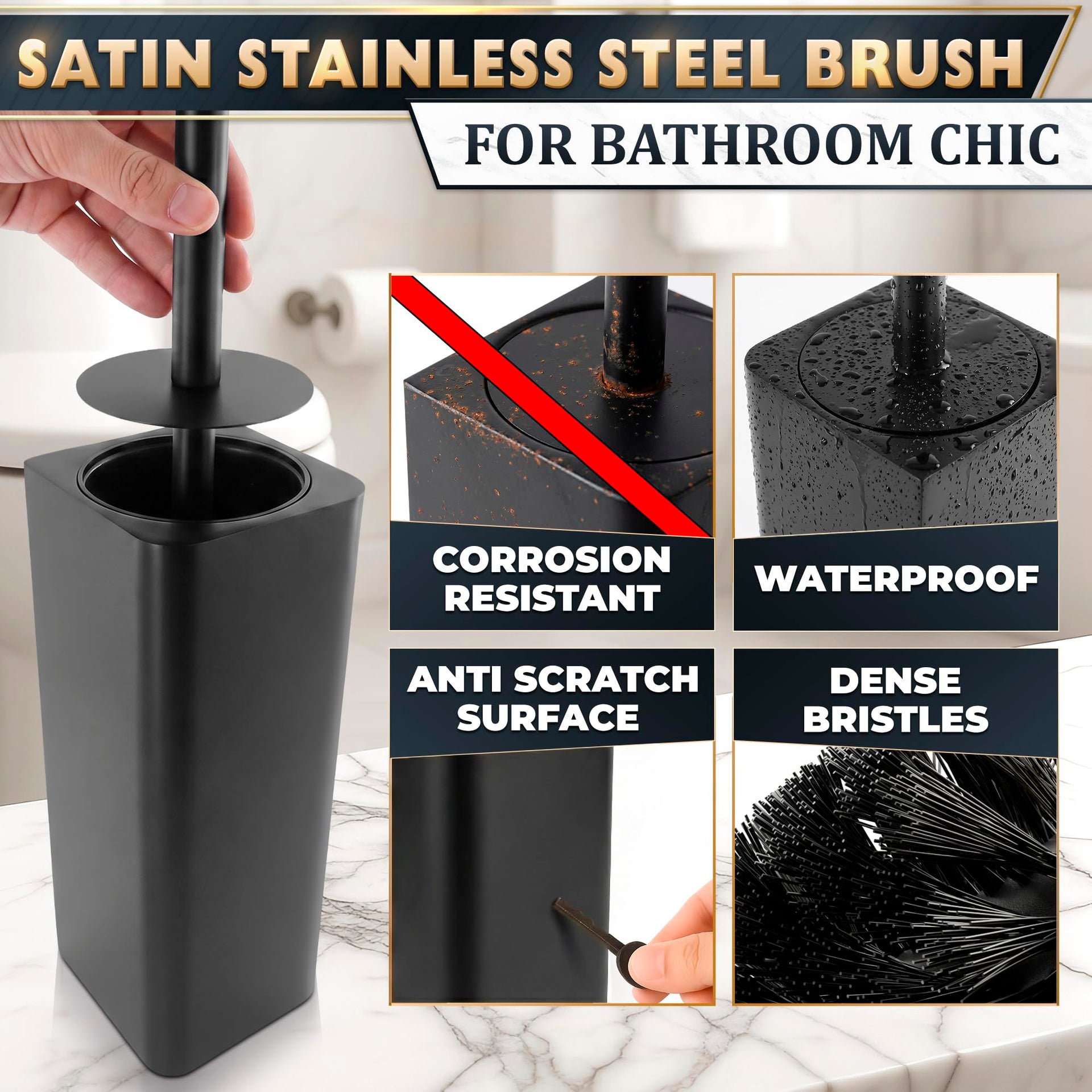 Black Toilet Brush and Holder Set