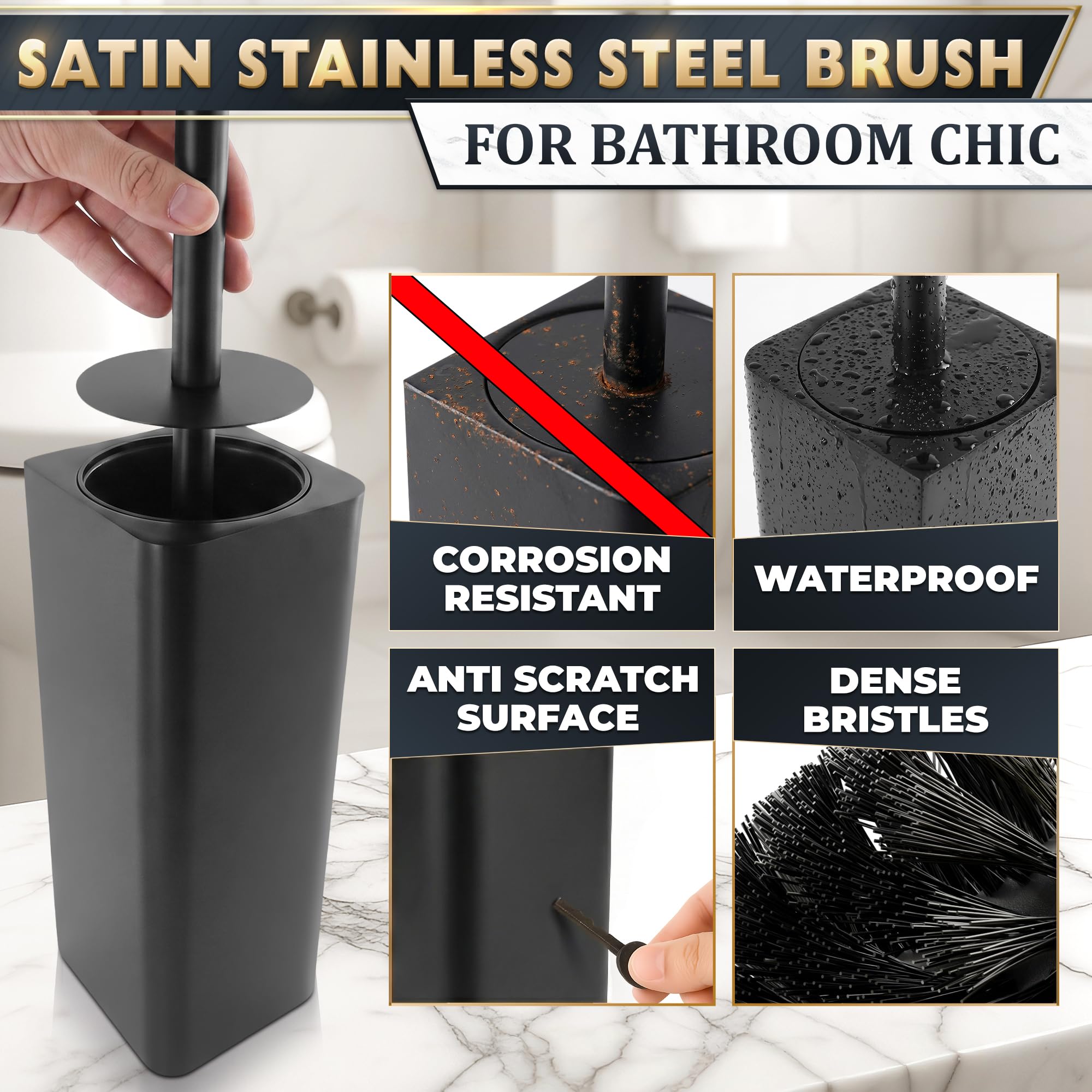 Black Toilet Brush and Holder Set