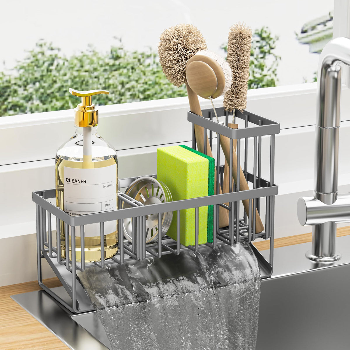Sink Caddy Organzier with High Brush Holder