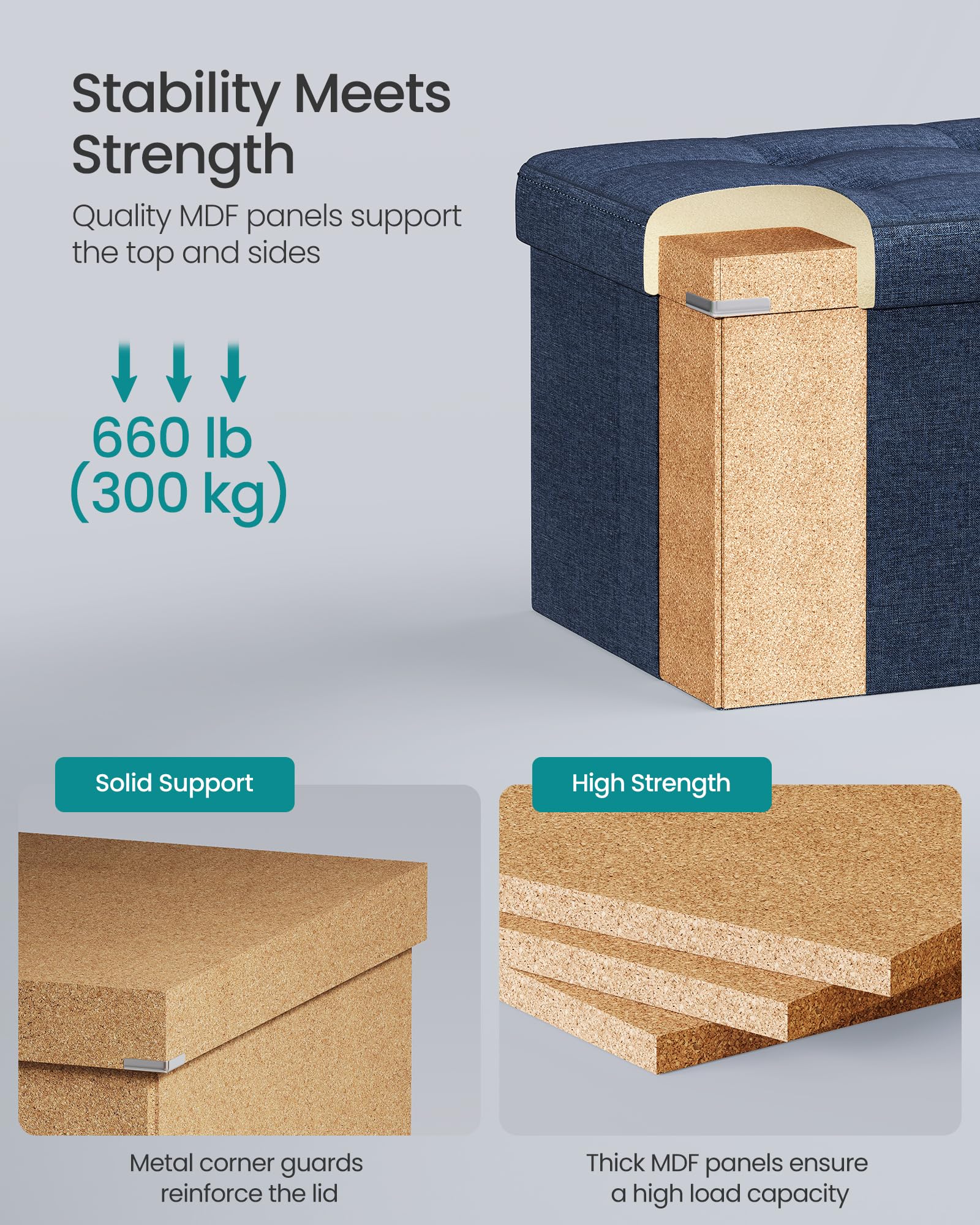 43.3 Inches Folding Storage Ottoman Bench