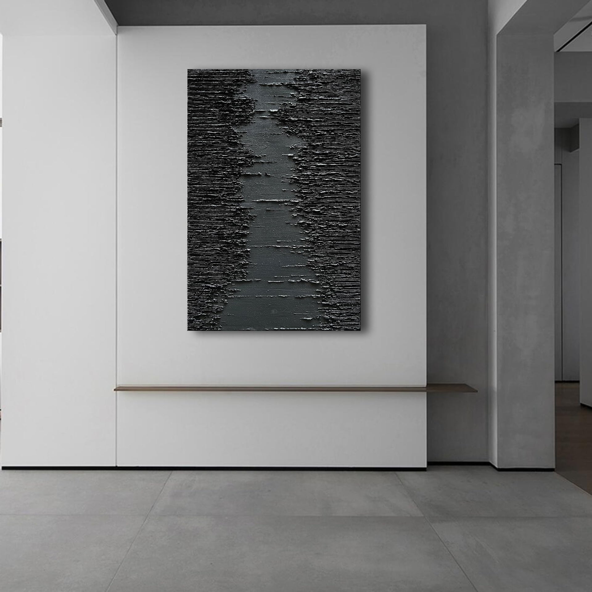 Art Hand Painted Thick Texture Black Minimalist Oil Painting 45x30 Inchs Texture Abstract Painting Home Wall Decorative Art