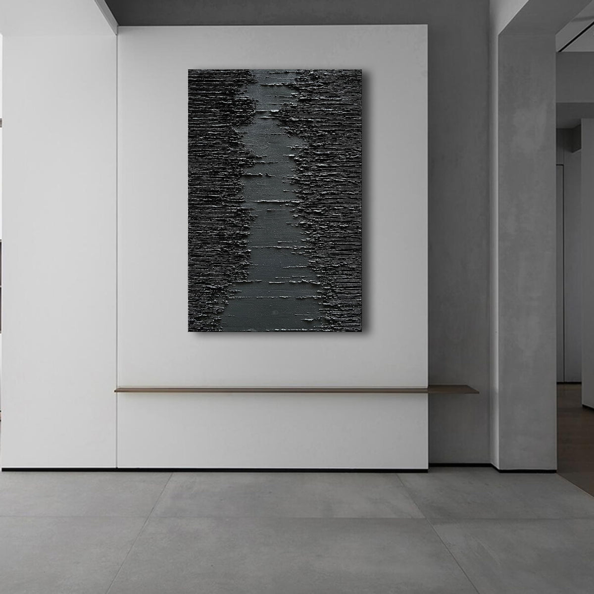Art Hand Painted Thick Texture Black Minimalist Oil Painting 45x30 Inchs Texture Abstract Painting Home Wall Decorative Art