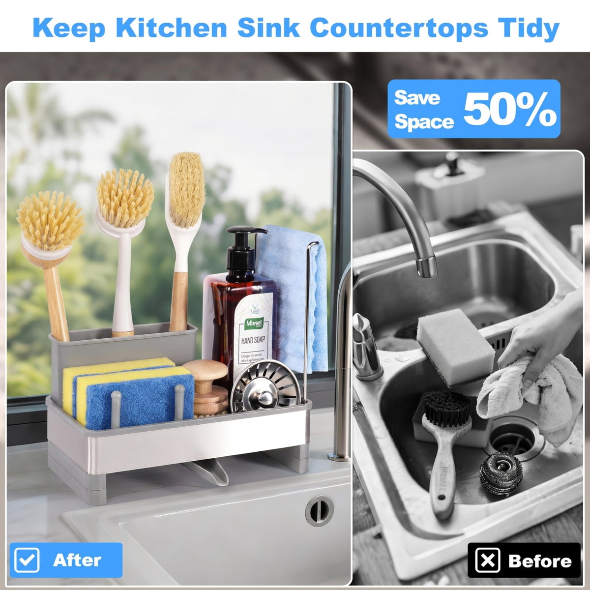 Sponge Holder for Kitchen Sink Caddy Organizer