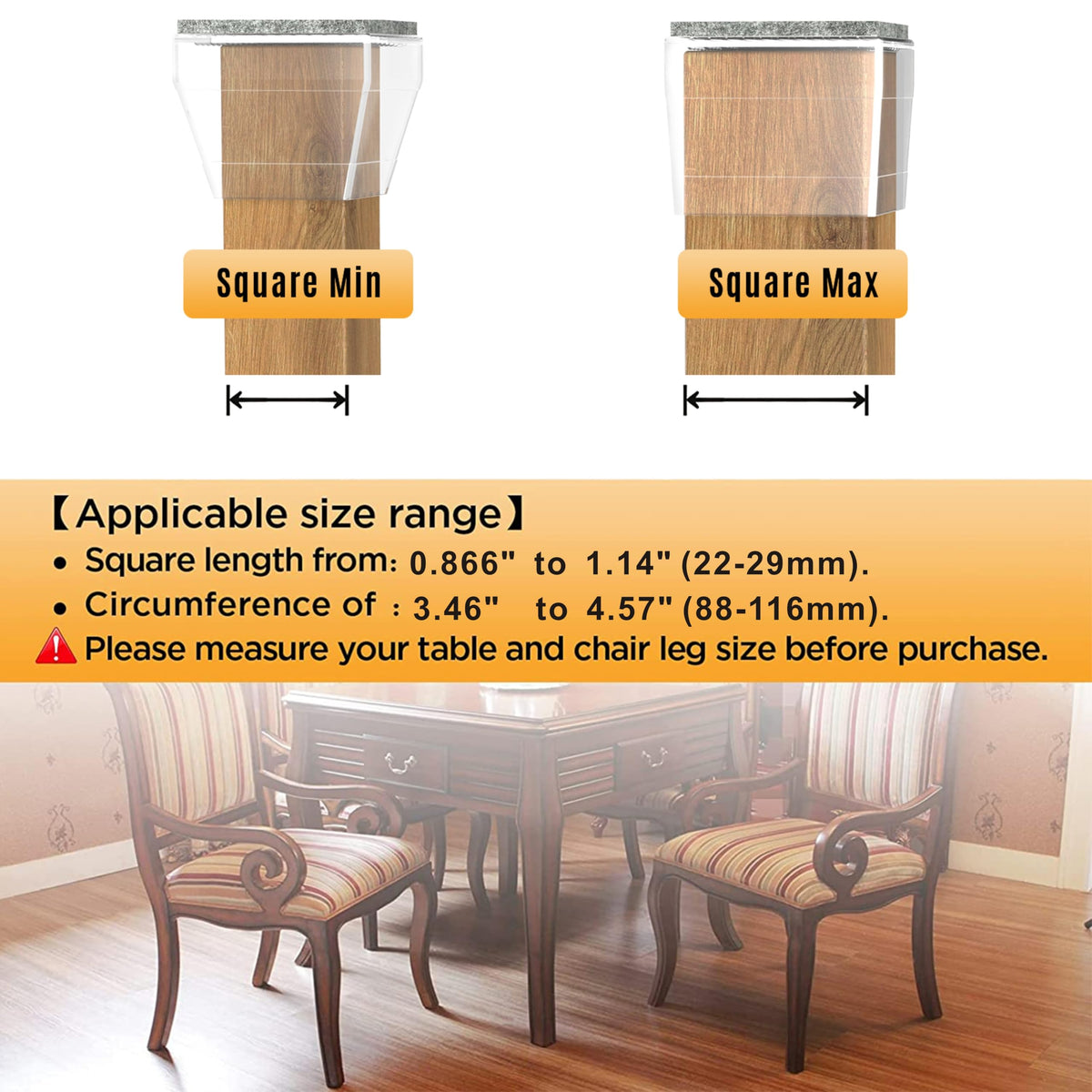 Square Chair Leg Protectors for Hardwood Floors (16 Count)