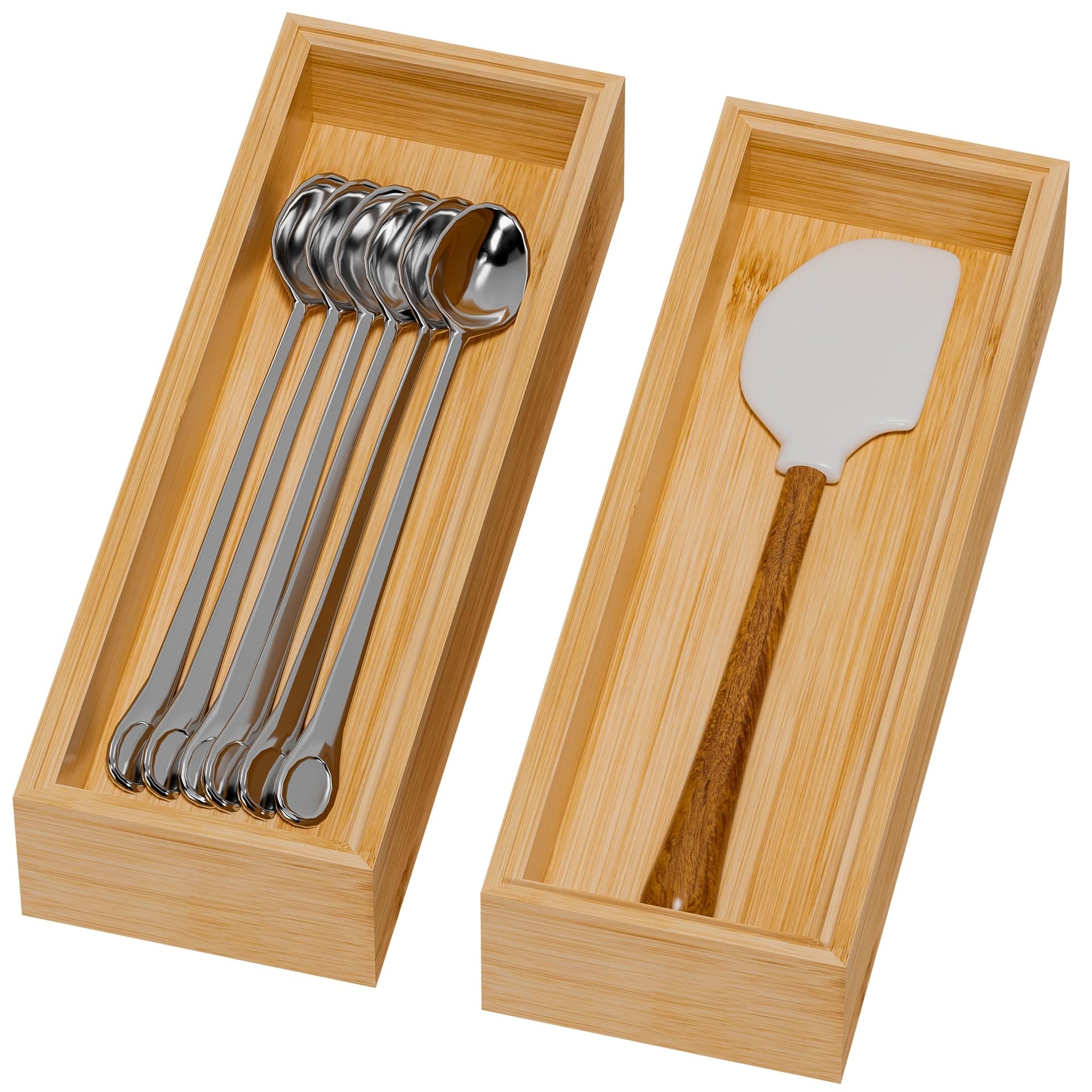 Bamboo Drawer Organizer for Kitchen Utensils (2 Count)