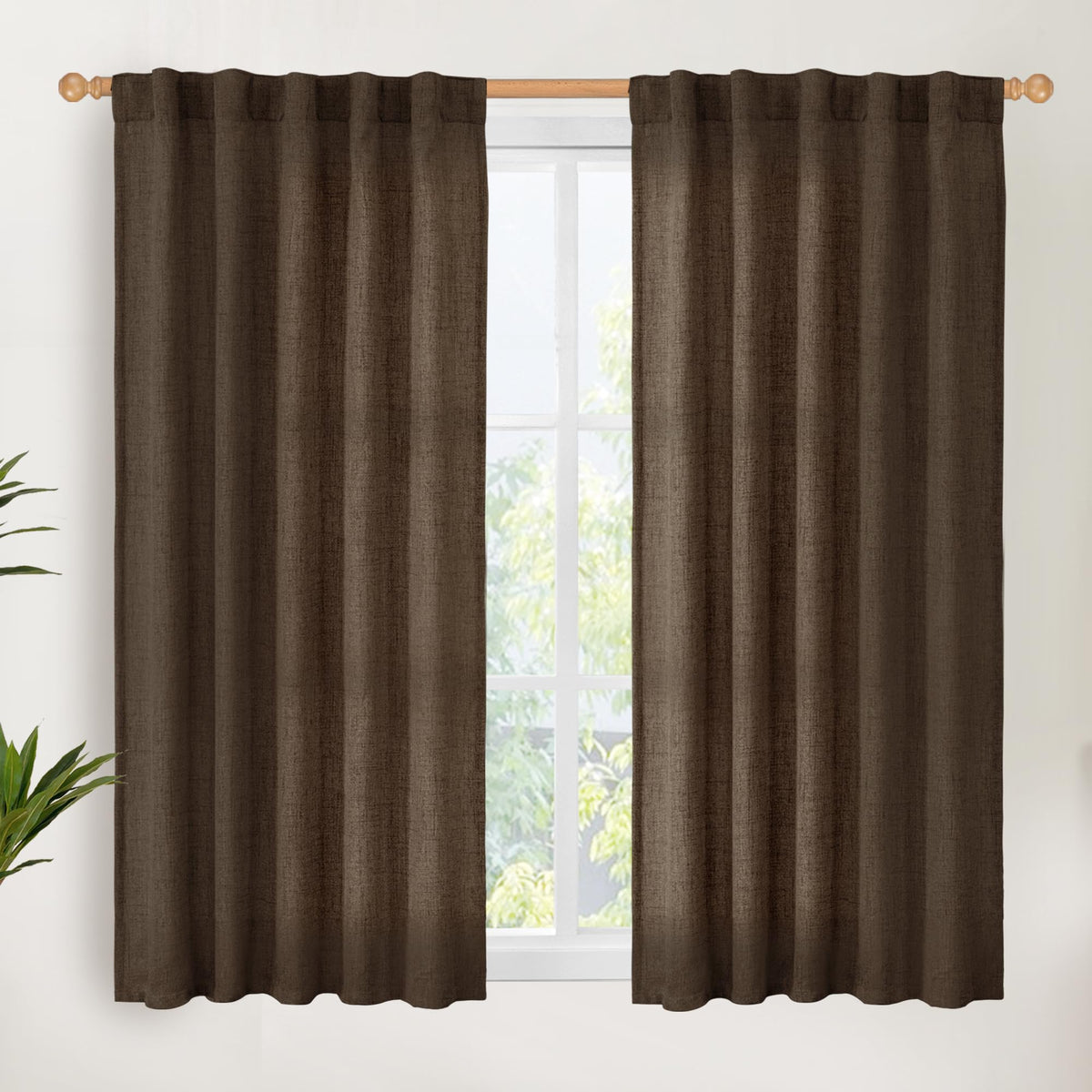 Brown Linen Curtains 48 Inches Long (2 Count)