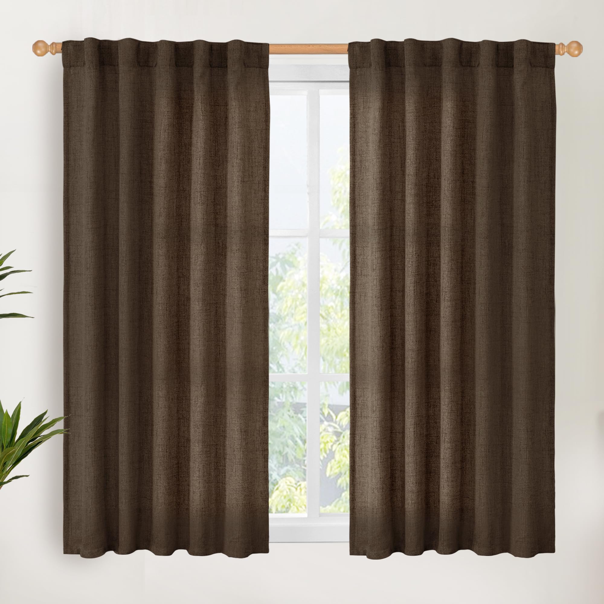 Brown Linen Curtains 48 Inches Long (2 Count)