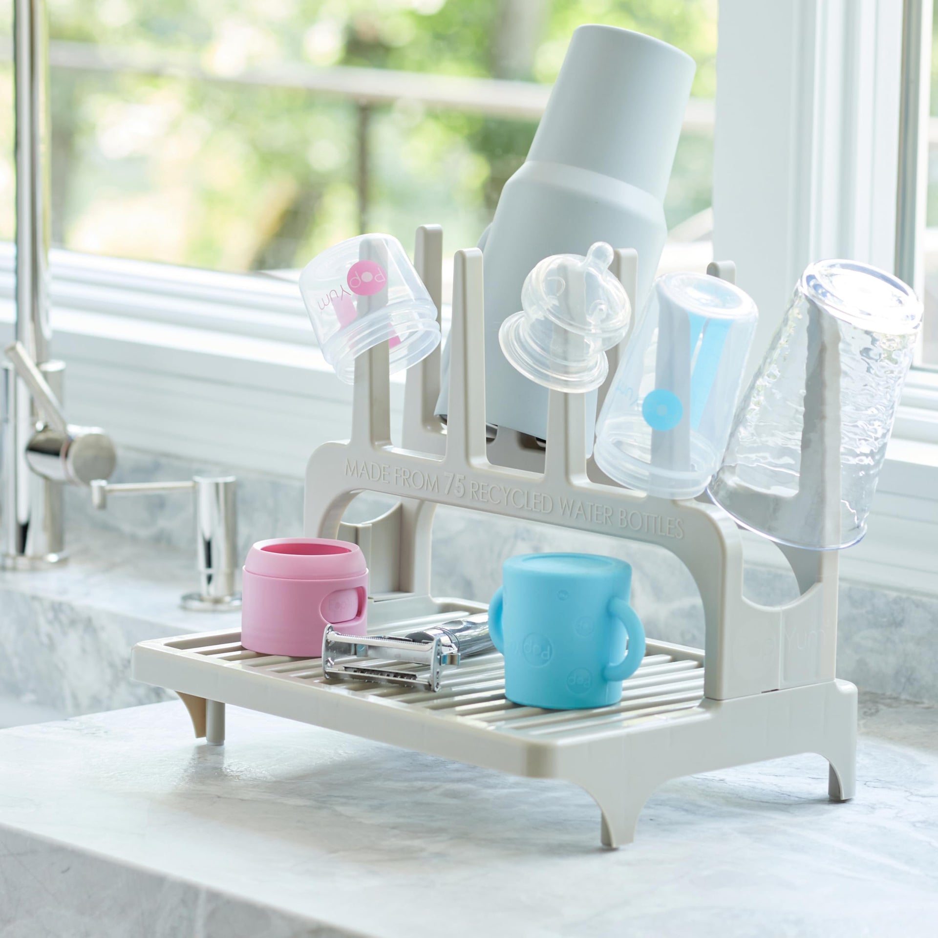 Gray Space Saving Drying Rack from 100% Recycled Bottles