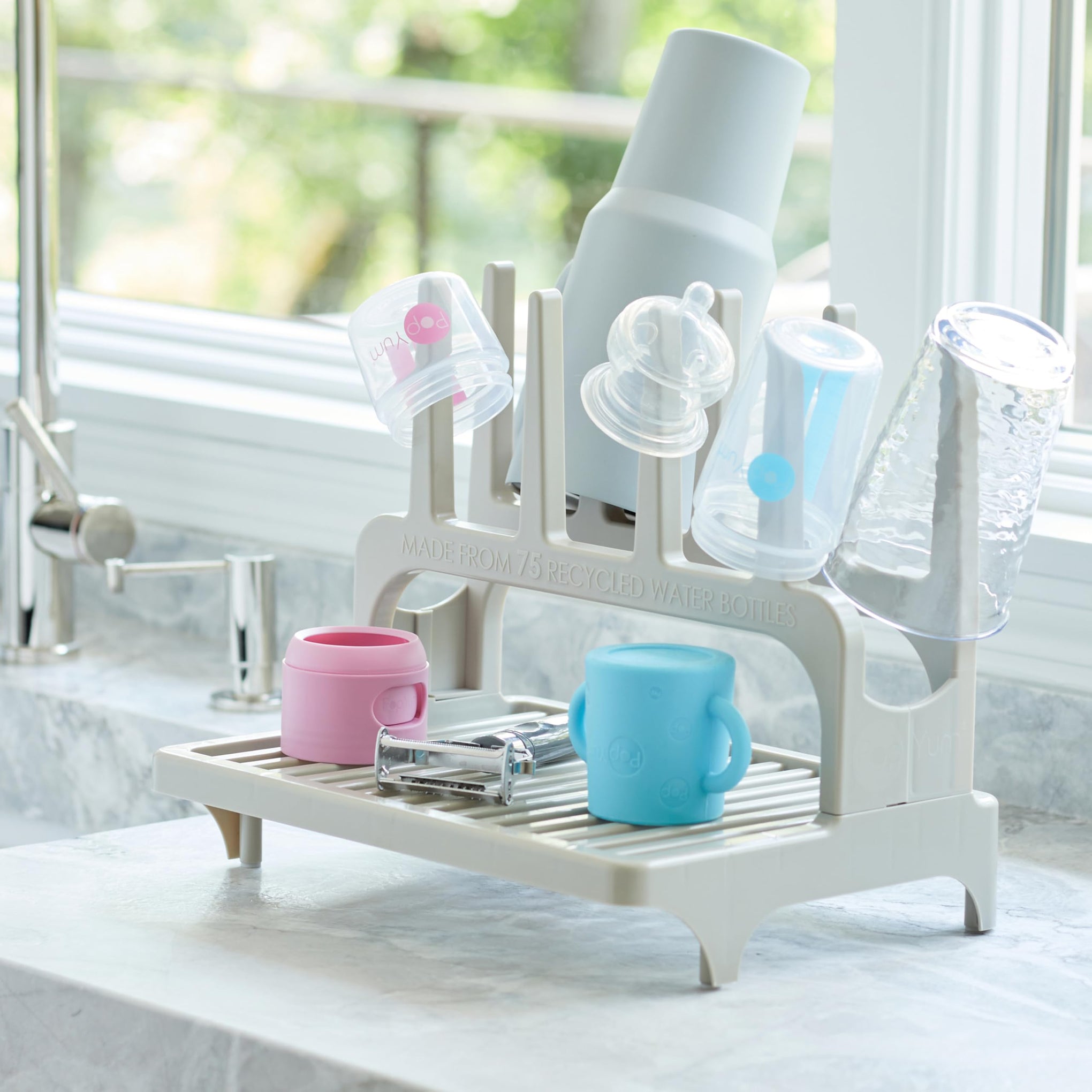 Gray Space Saving Drying Rack from 100% Recycled Bottles