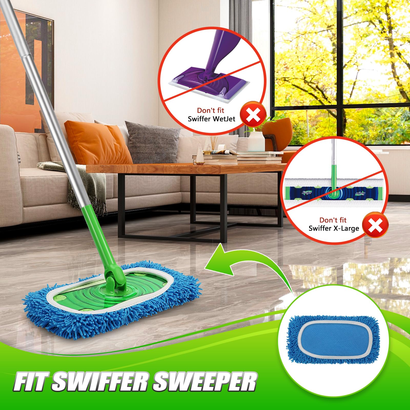 Set of 4 Reusable Microfiber Mop Pads Compatible with Swiffer Sweeper (4 Count)