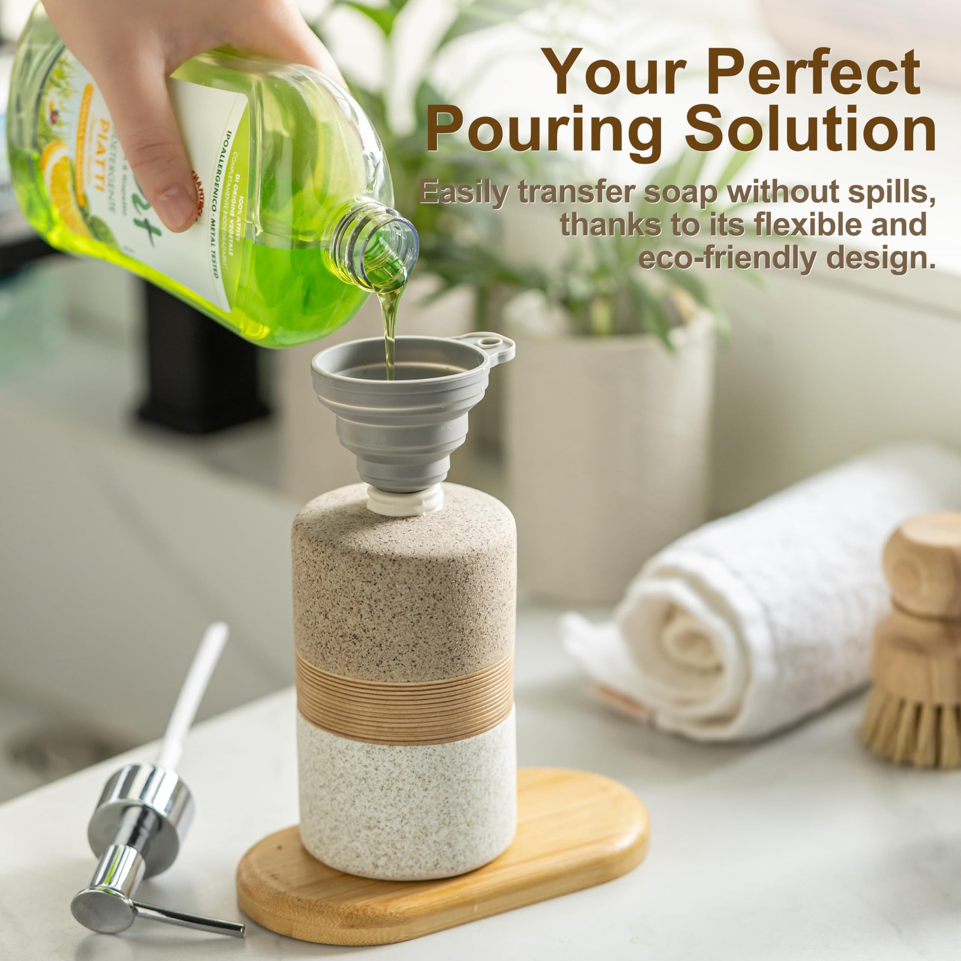 Ceramic Kitchen Dish Soap Dispenser Set with Stainless Steel Pump