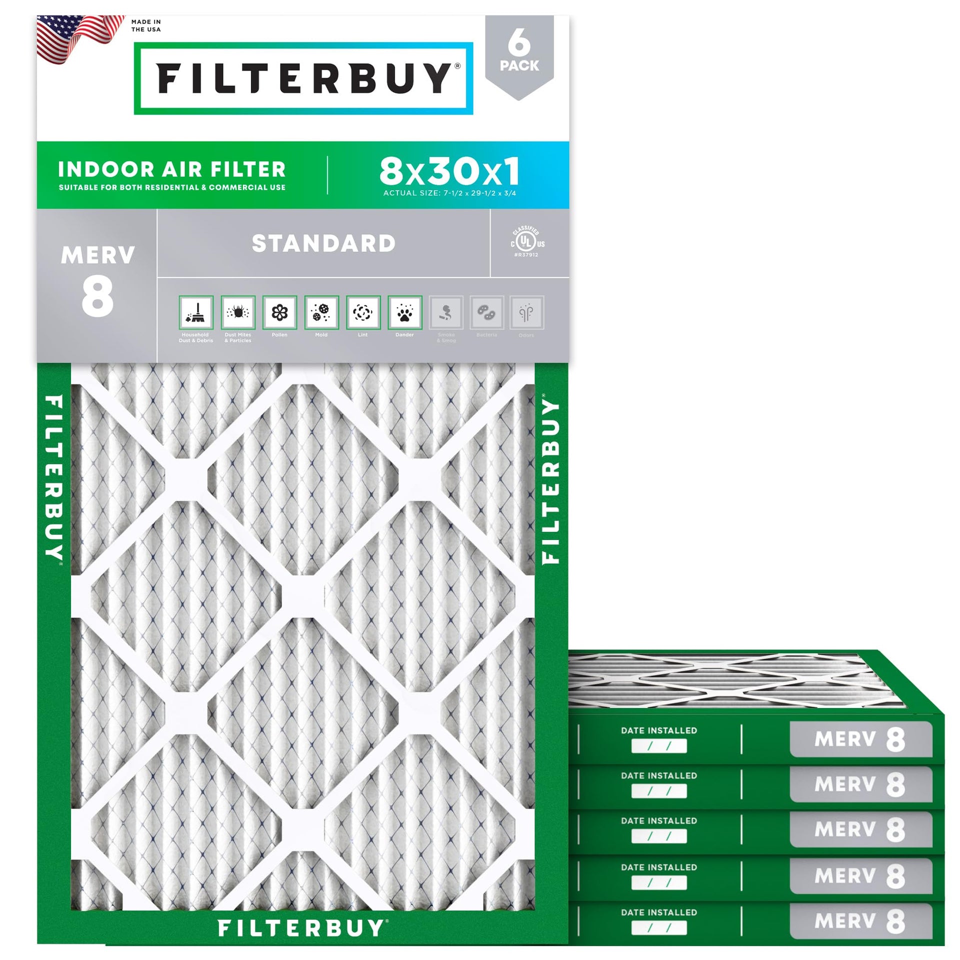 8x30x1 Air Filter MERV 8 Dust & Allergy Defense (6 Count)