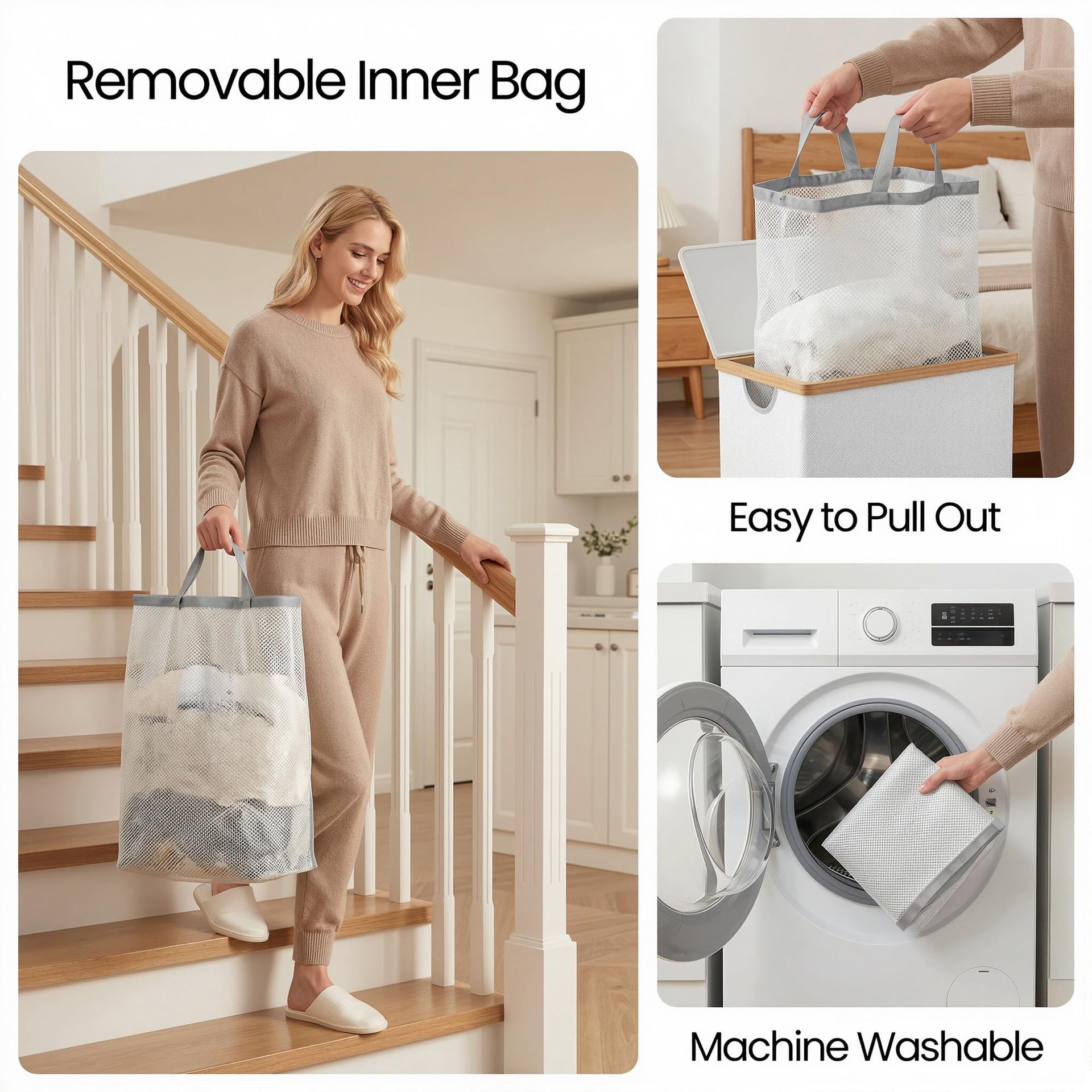Laundry Basket with Lid and Removable Bag