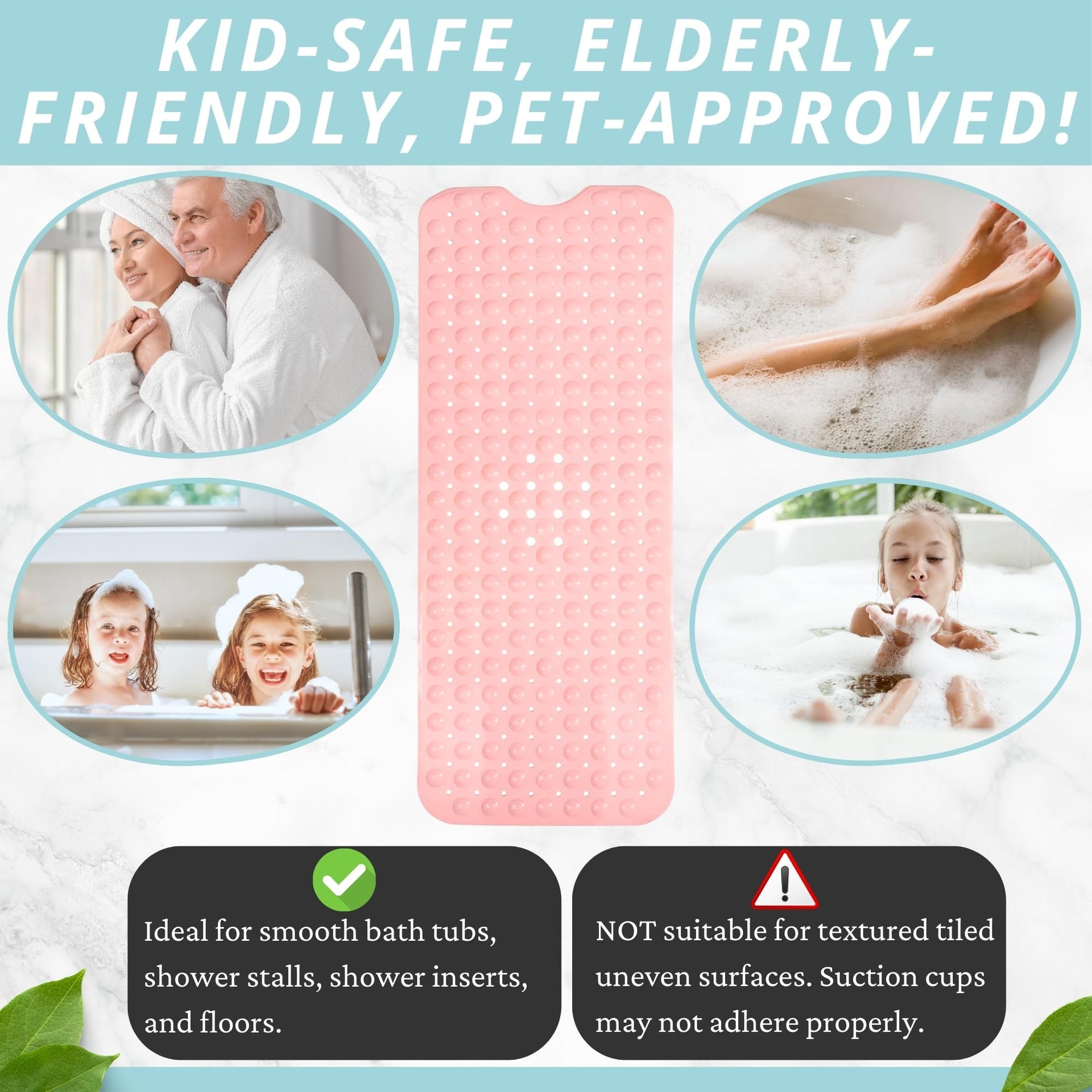 Non Slip Bath & Shower Mat 40x16 Extra Long