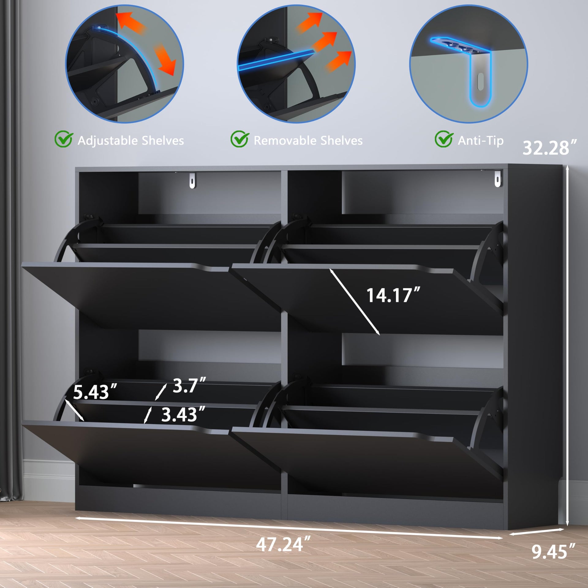 Shoe Cabinet with 4 Flip Drawers