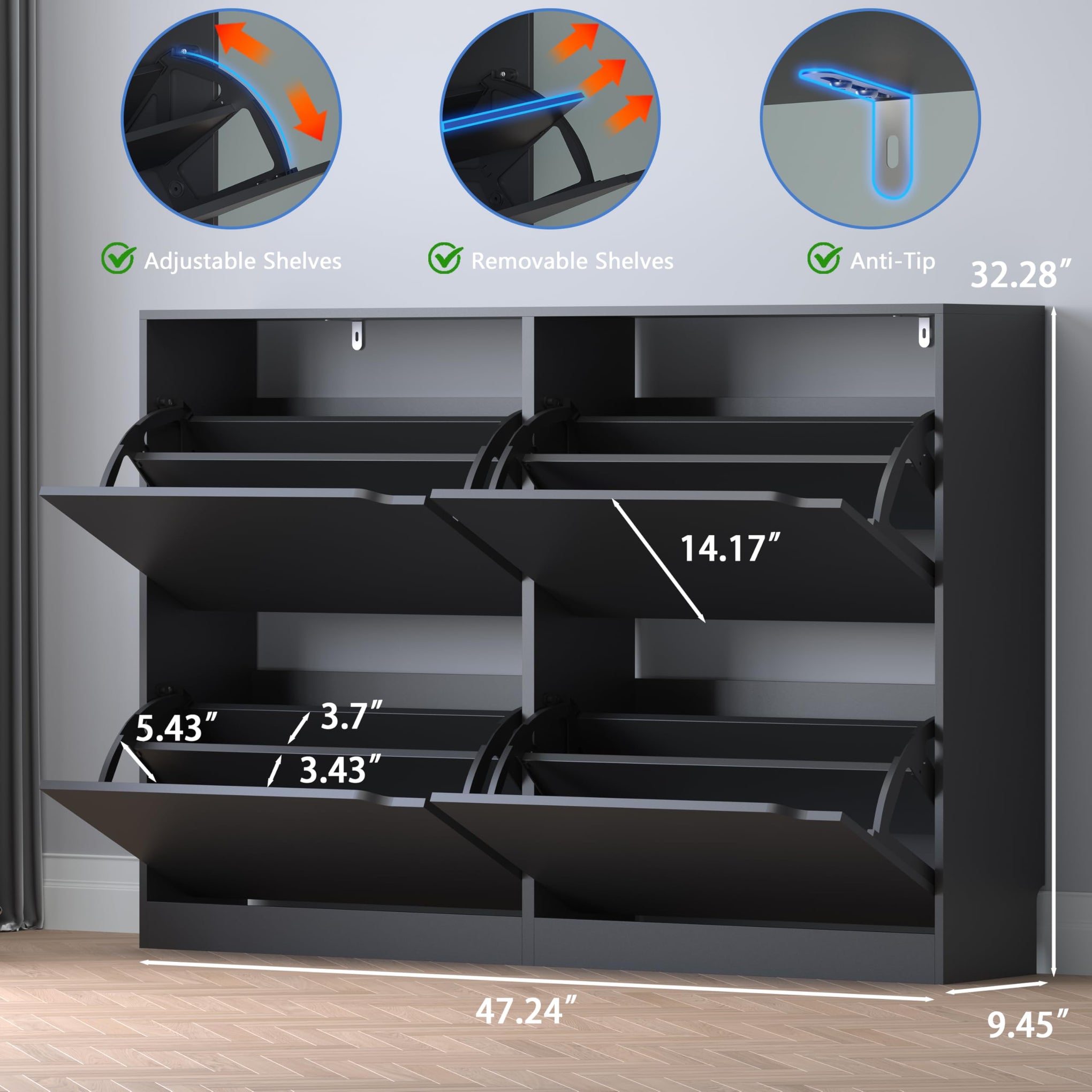 Shoe Cabinet with 4 Flip Drawers