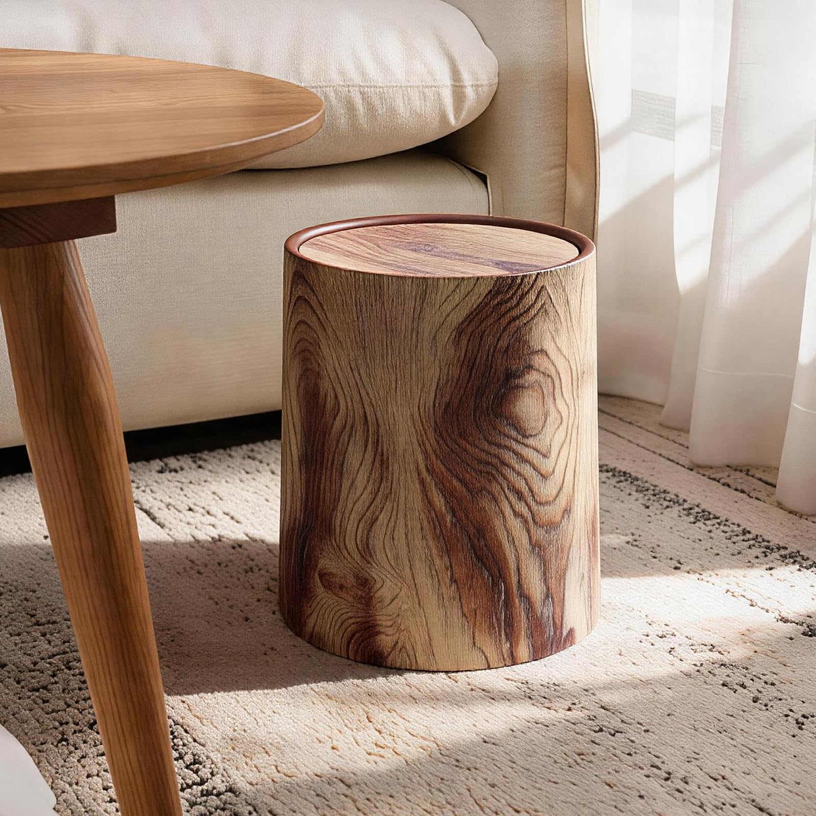 Wood Grain Plastic Trash Can Swing Top Lid (2 Count)