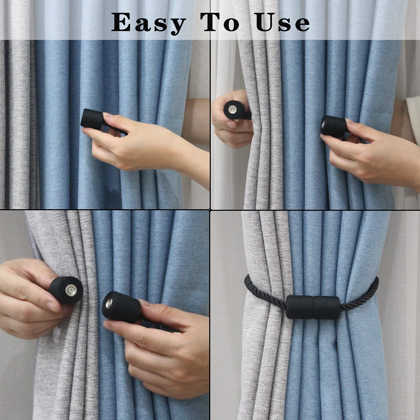 Magnetic Curtain Tiebacks Holdbacks Decorative Tie Backs for Windows Porlau (6 Count)