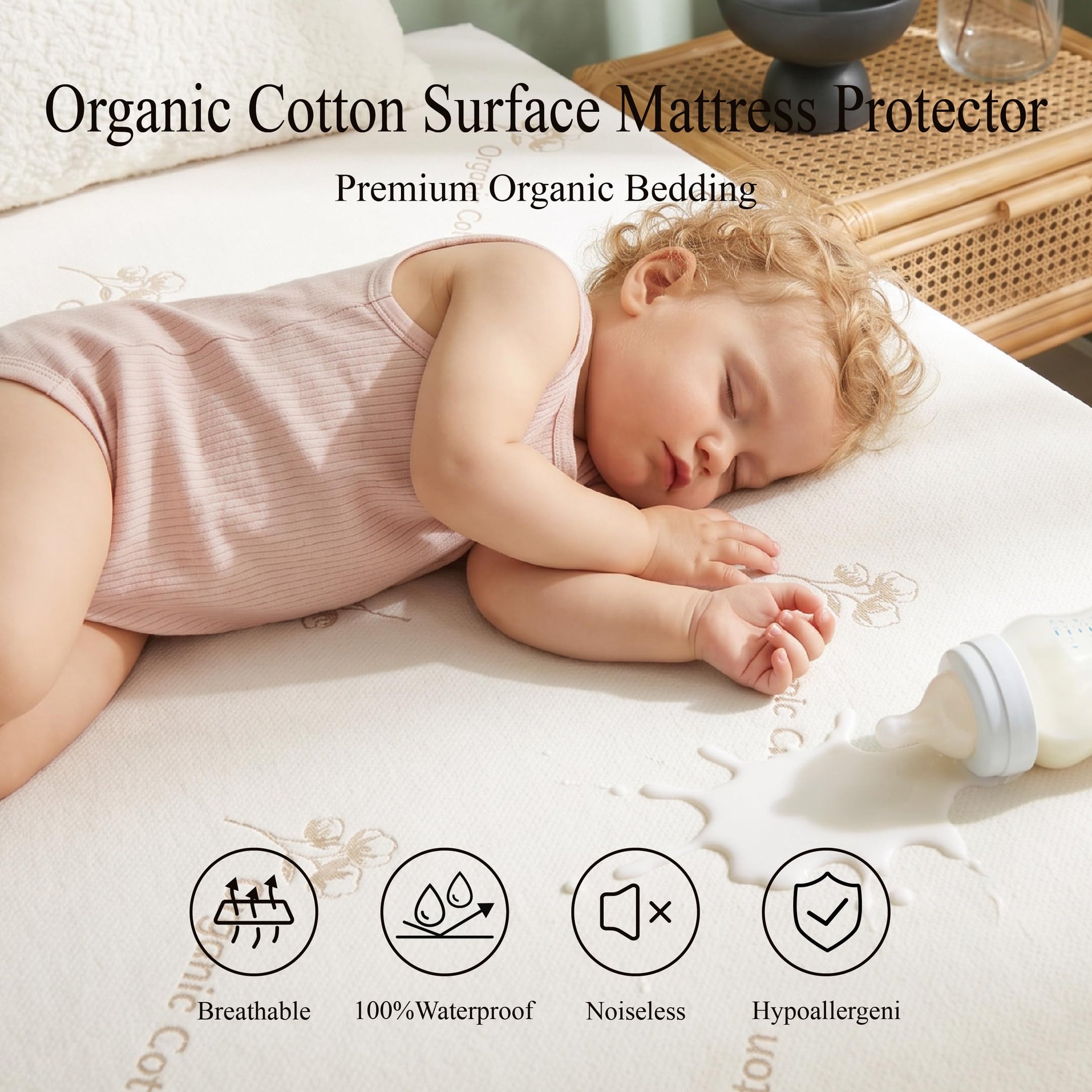 Organic Cotton Surface Waterproof Mattress Protector Twin Size