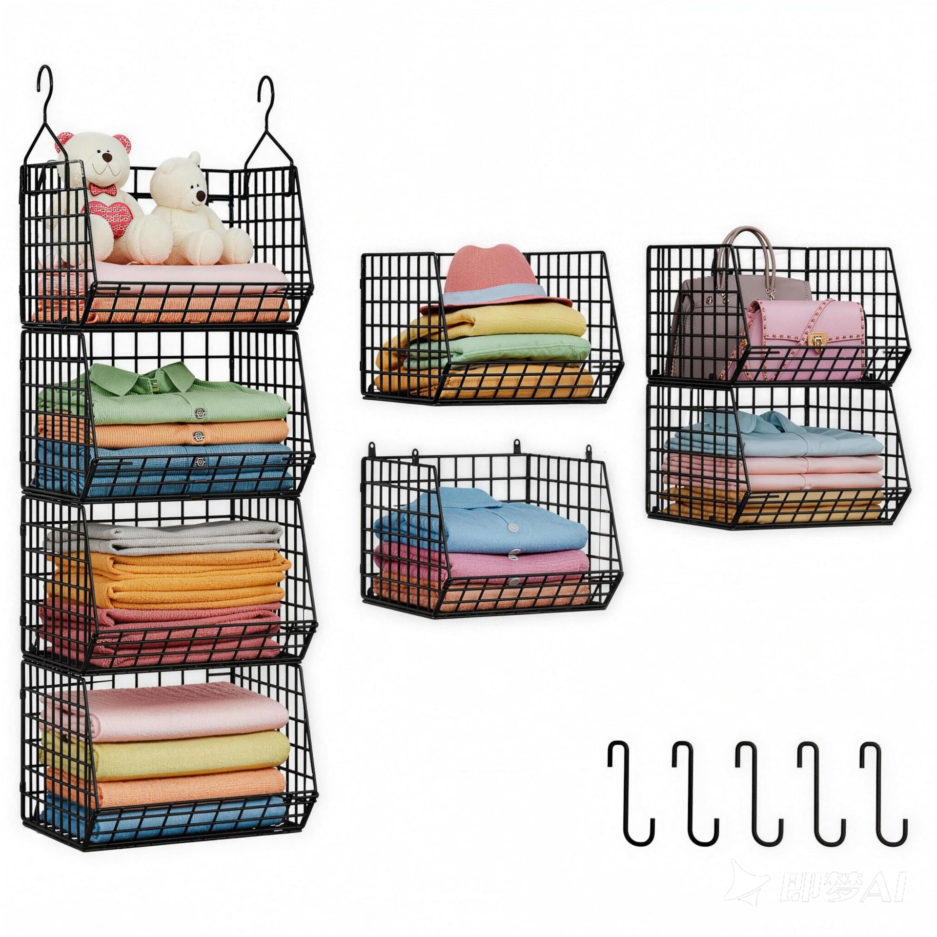 4 Tier Hanging Closet Organizer Foldable Hanging Storage Basket