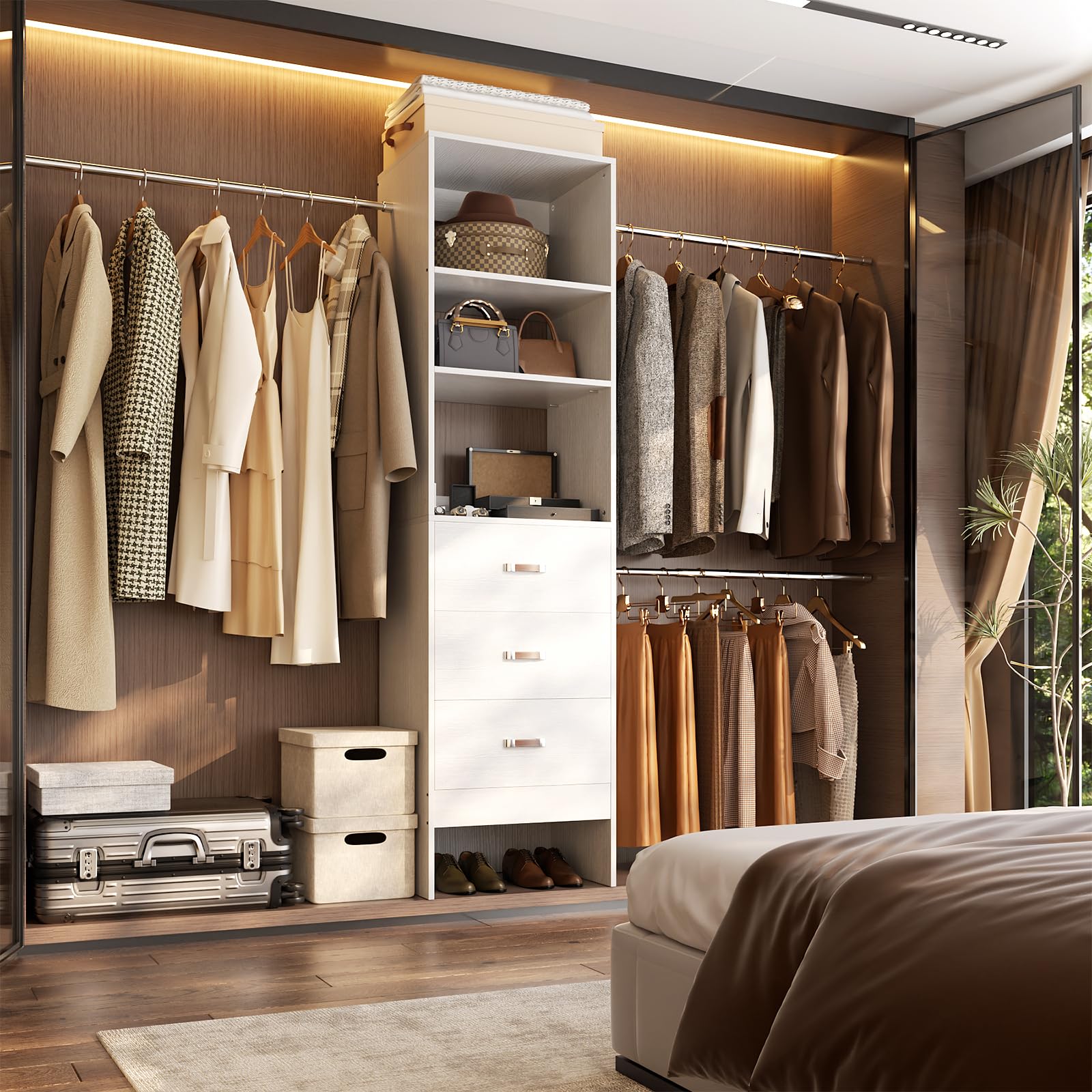 96'' Closet Organizer System with 3 Hanging Rods