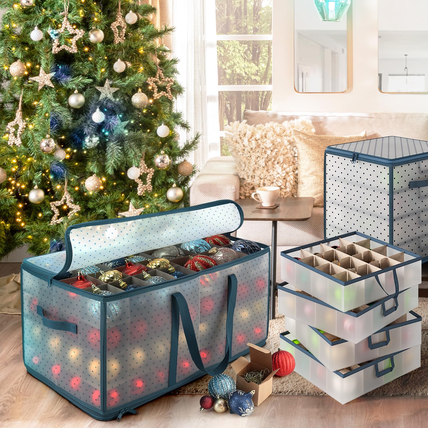Large Christmas Ornament Storage Box With Adjustable Dividers (2 Count)