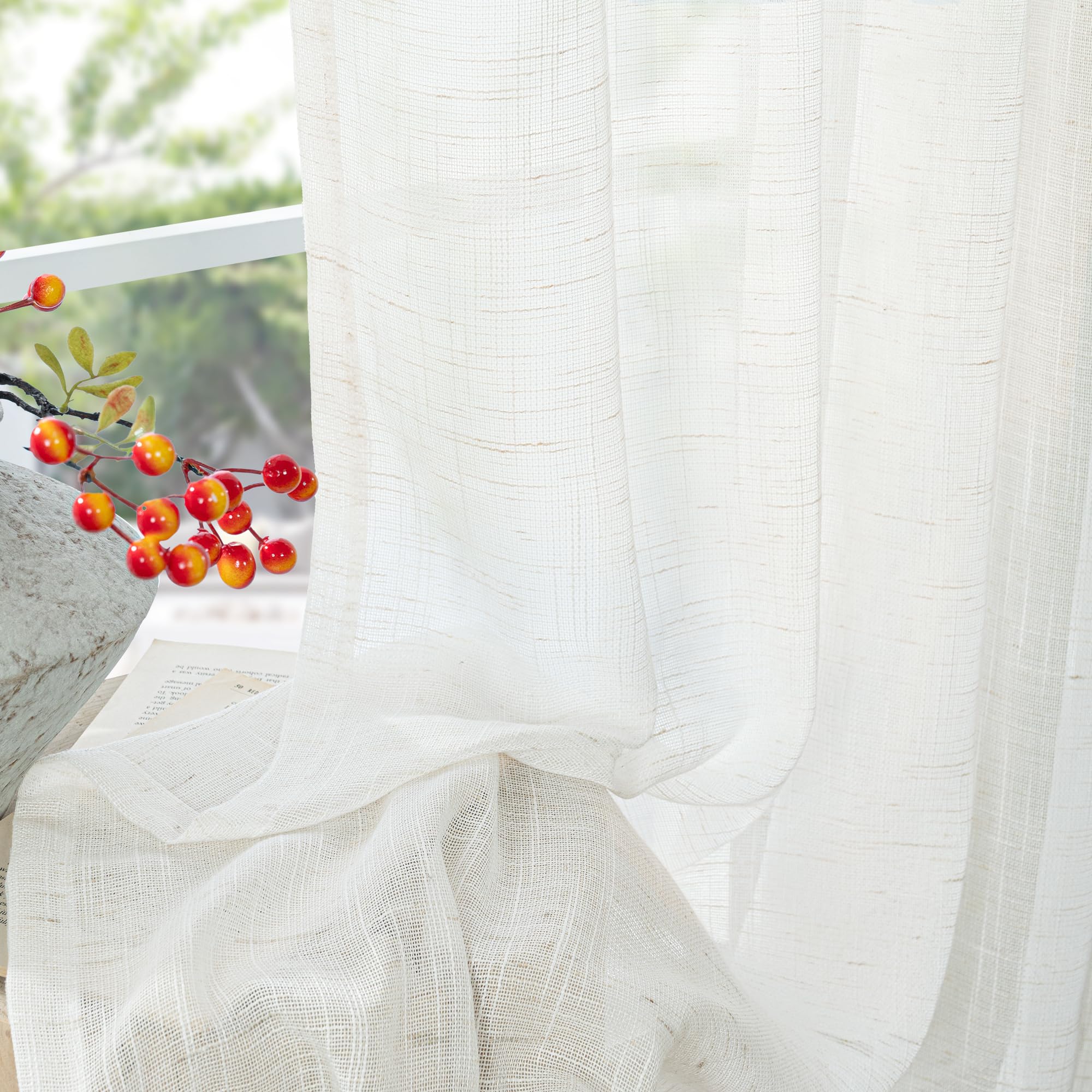 Small Linen Curtains 24 Inch Length for Cafe Kitchen Window (2 Count)