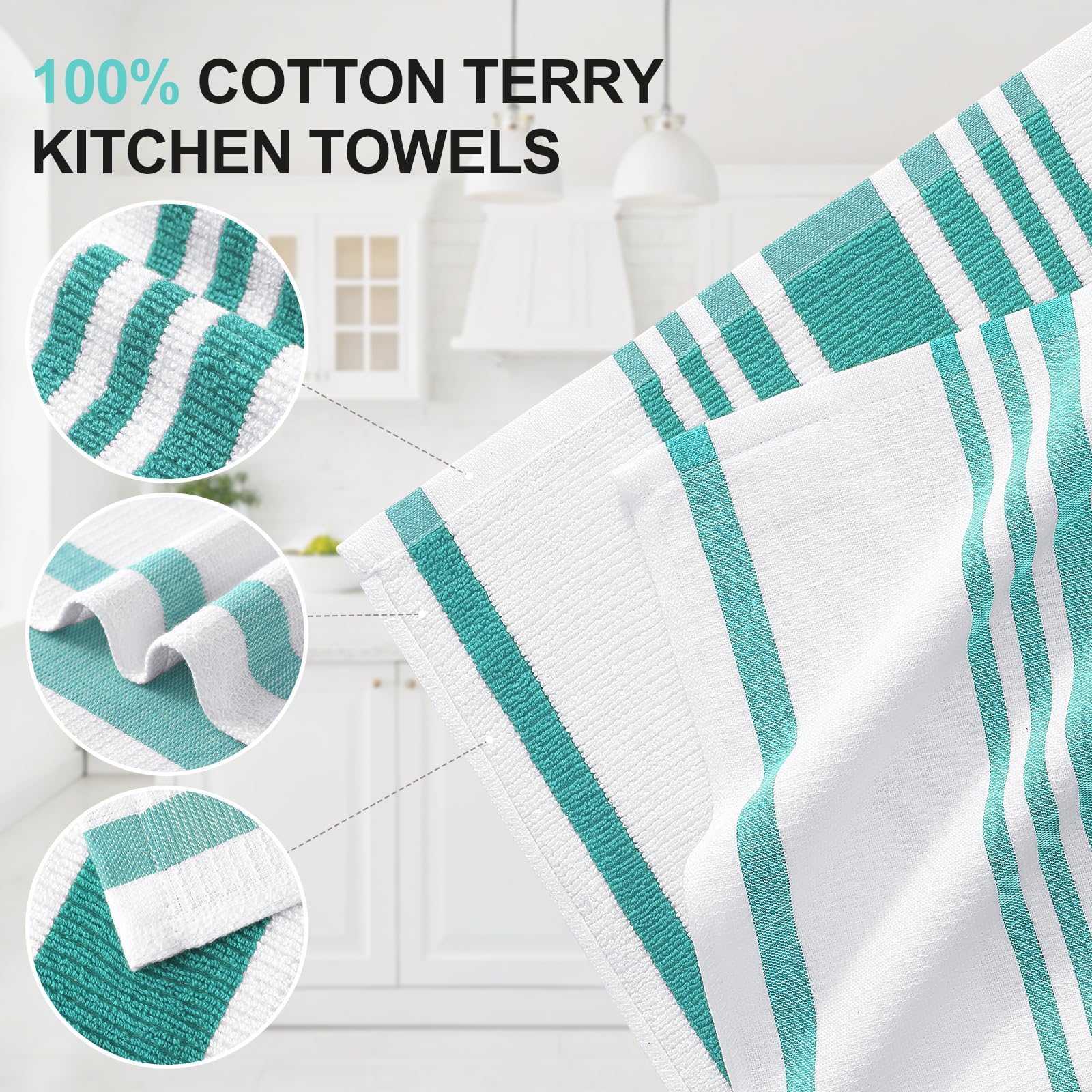 Premium Cotton Stripe Kitchen Towels 3 Pack (3 Count)