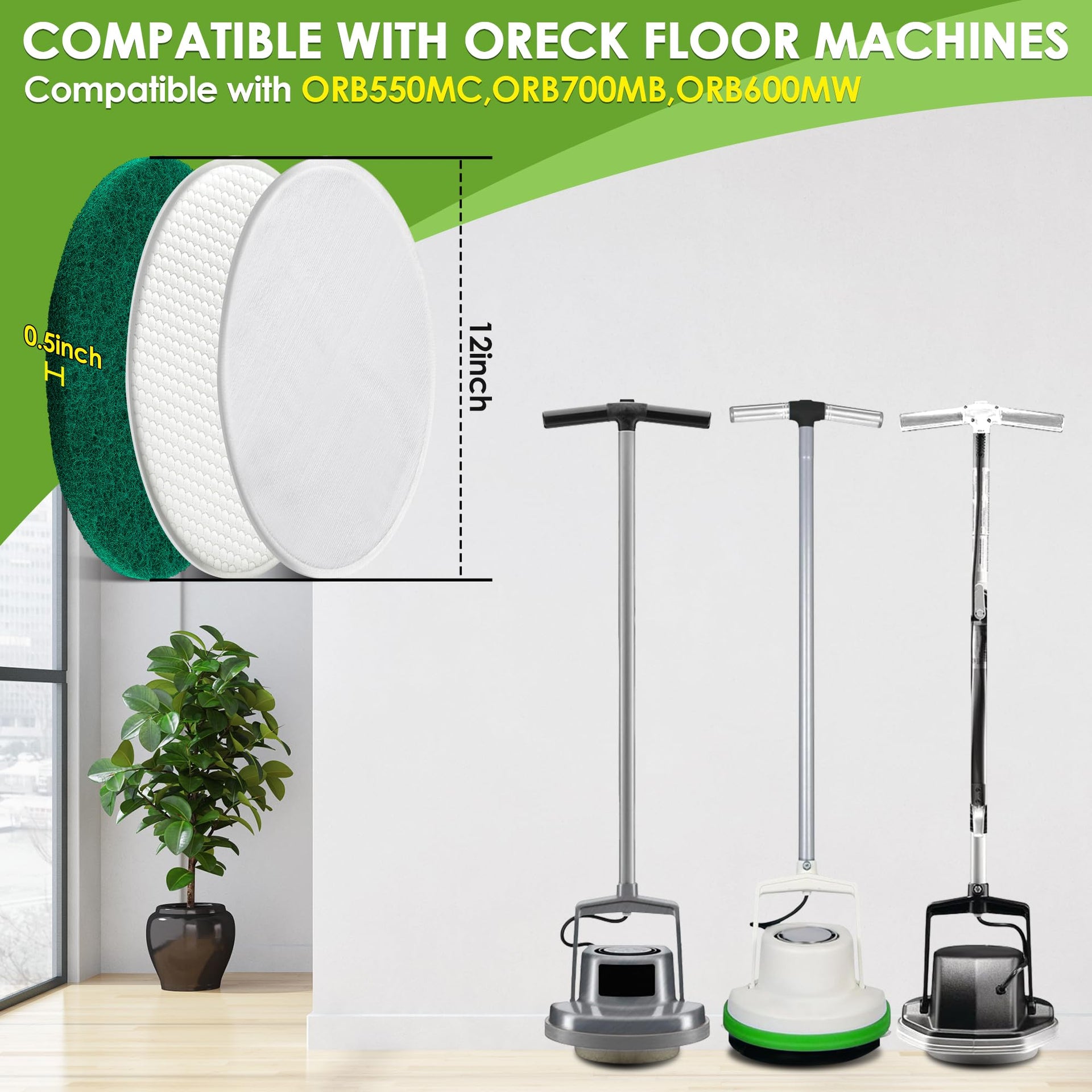 3 Pack 12" Floor Machine Pads Compatible with Oreck Commercial 550MC Orbiter Scrubber Machine (3 Count)