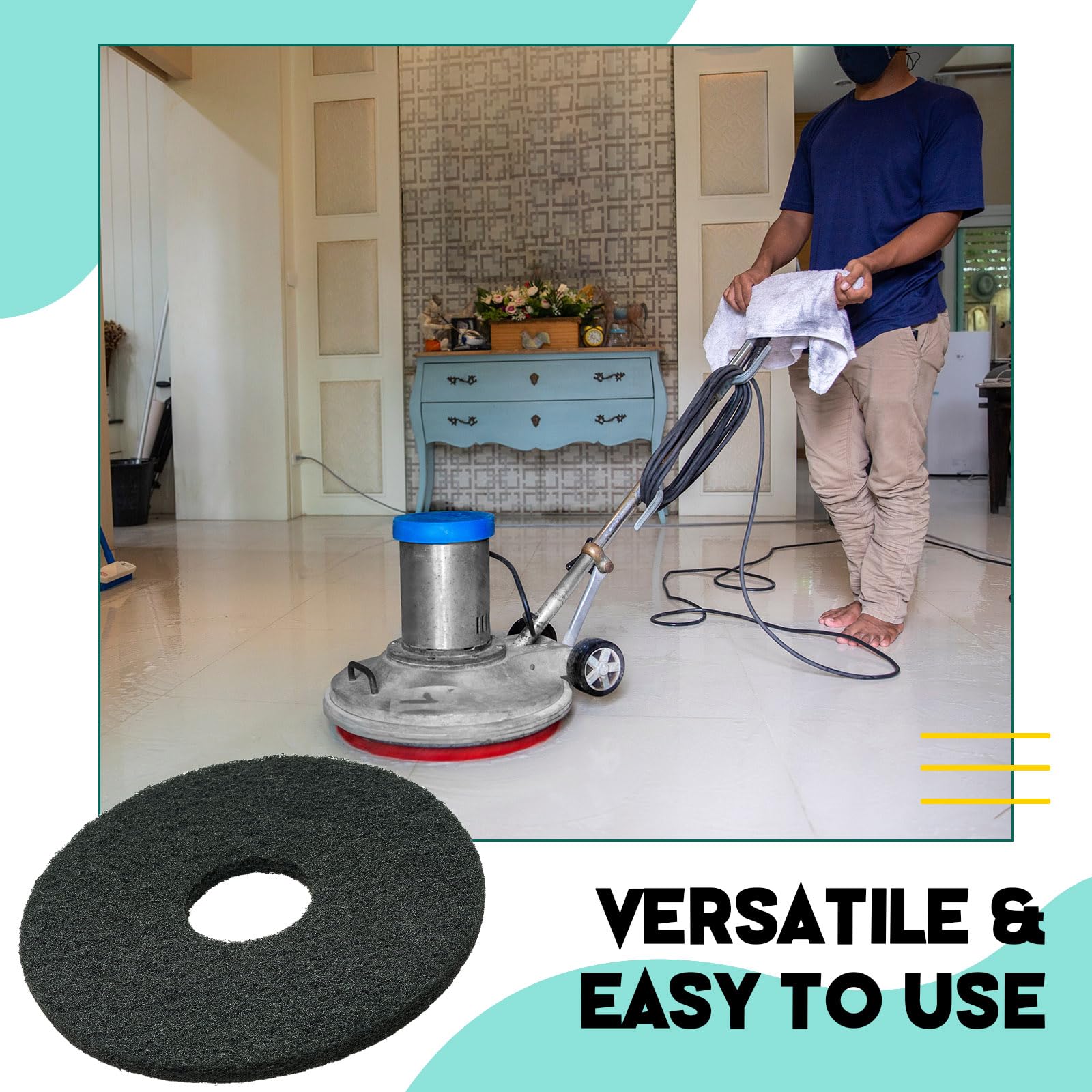2 Pcs 17" Black Scrubbing Pads Commercial Cleaning Orbiter Pads (2 Count)