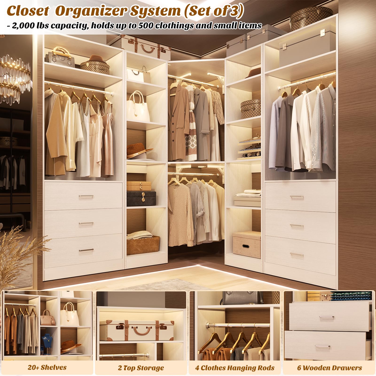 Corner Closet System with 6 Drawers