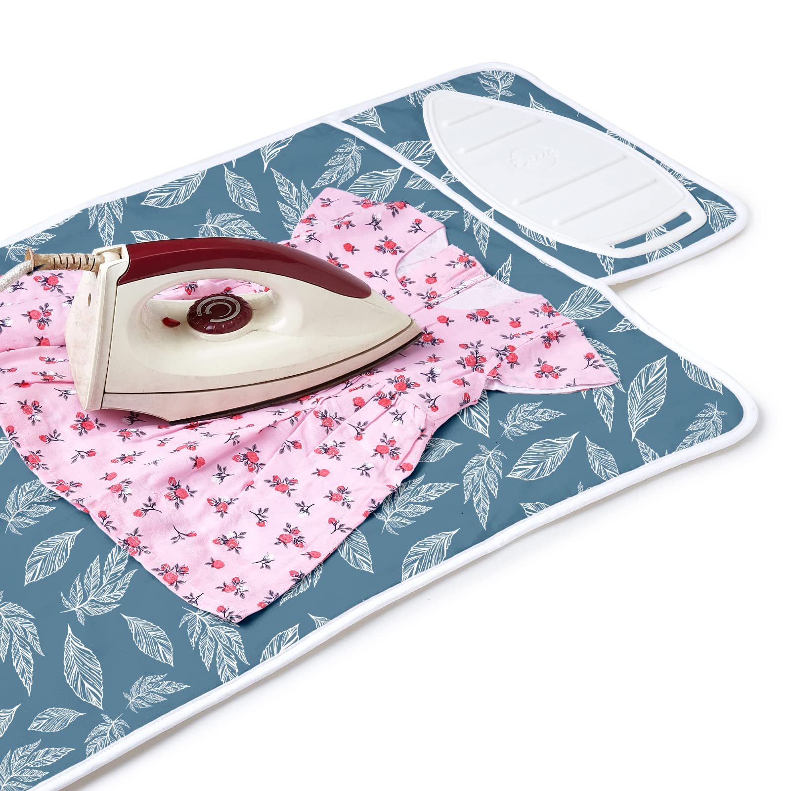 Ironing Mat Heat Resistant Pad 28"x20" Big Leaves Blue