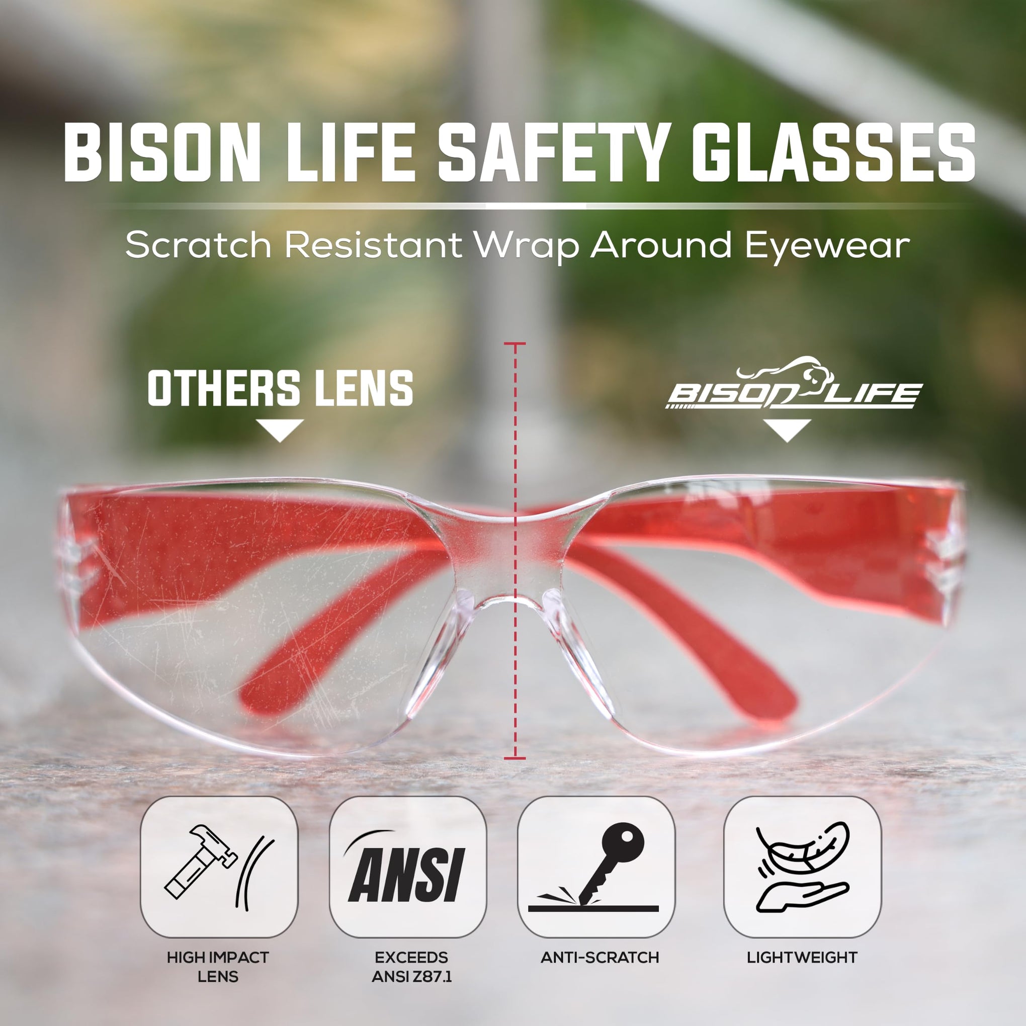 Clear Lens Red Temple Protective Safety Glasses (144 Count)
