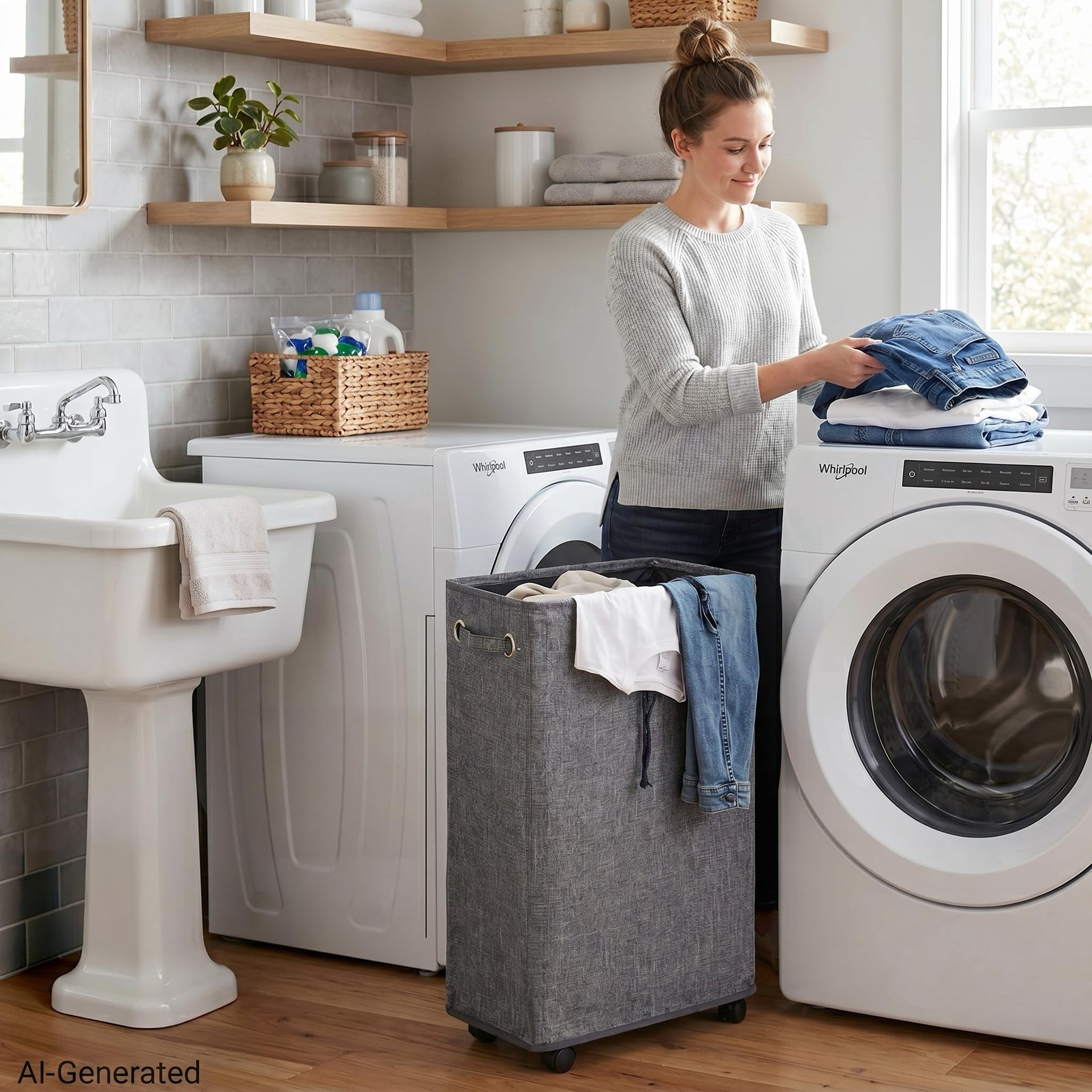 29" Enlarged Slim Rolling Laundry Basket Hamper on Wheels