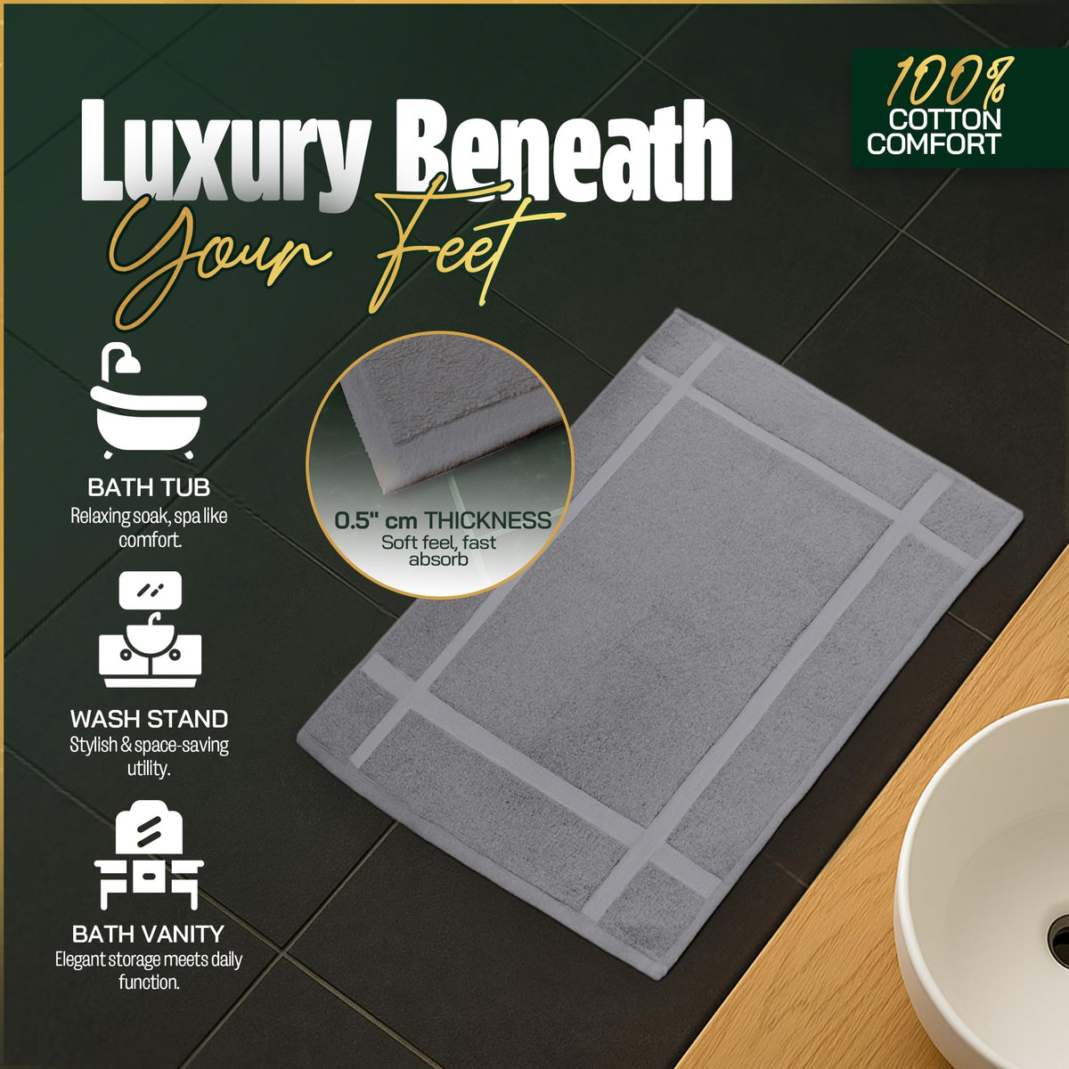 100% Ring Spun Cotton Bath Mat (6 Count)